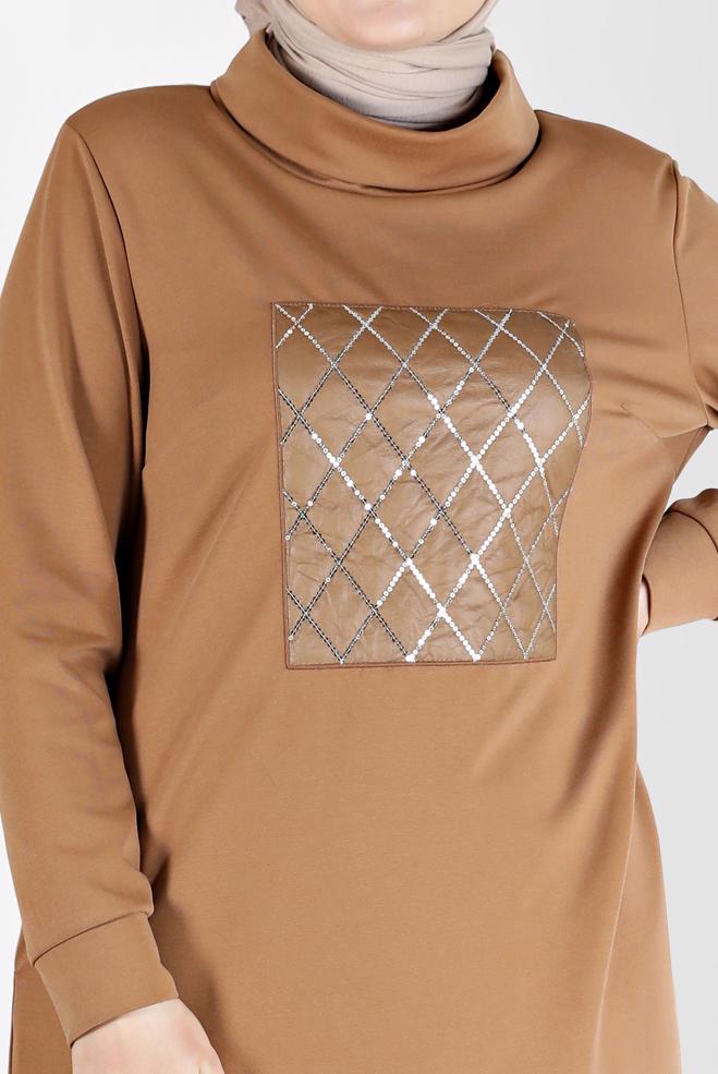 Hijab clothing TABA SEQUIN EMBROIDERED QUILT DETAIL DRESS 20198  - ALVİNA