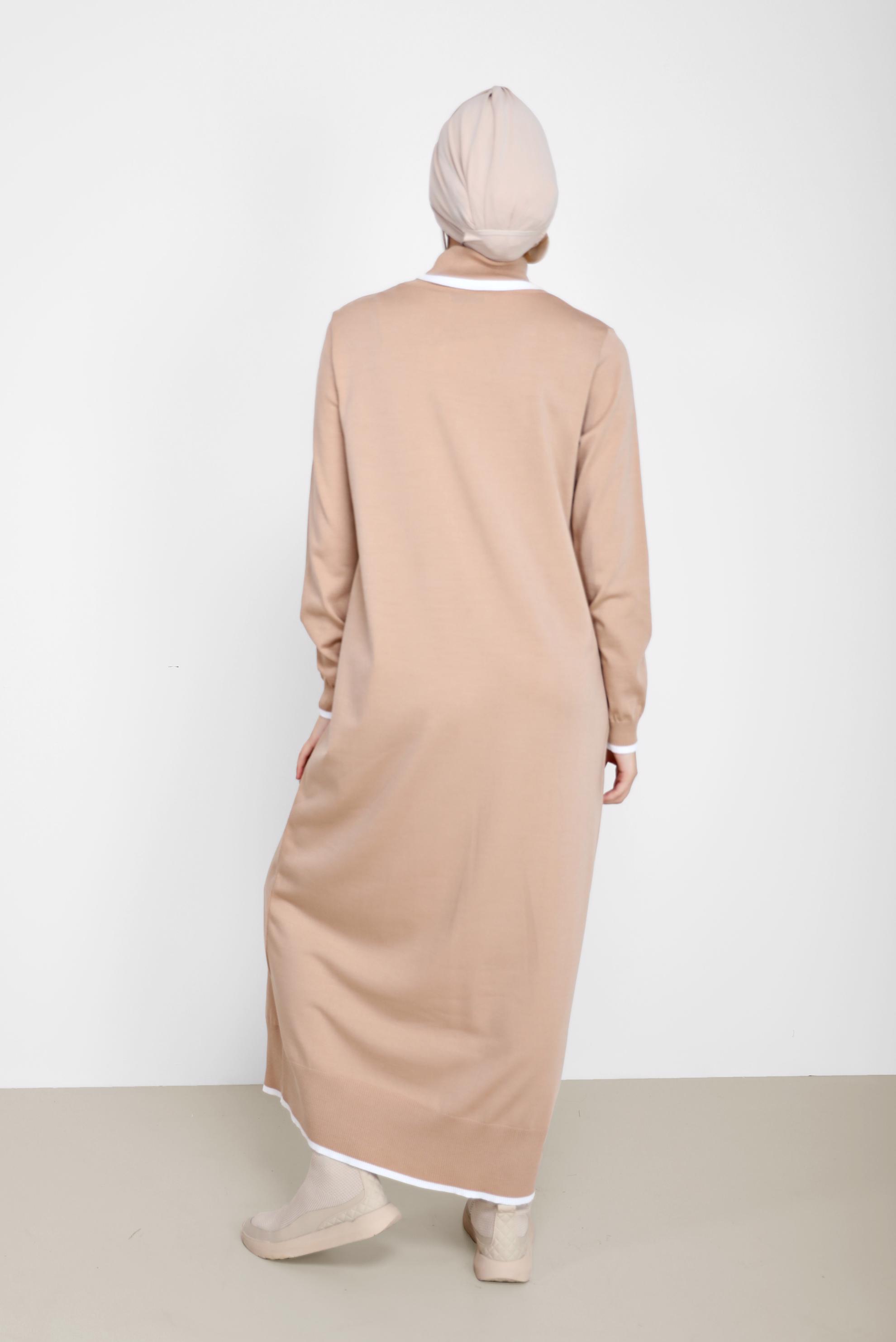 Tesettür giyim BEJ BOĞAZLI TRİKO ELBİSE 42014