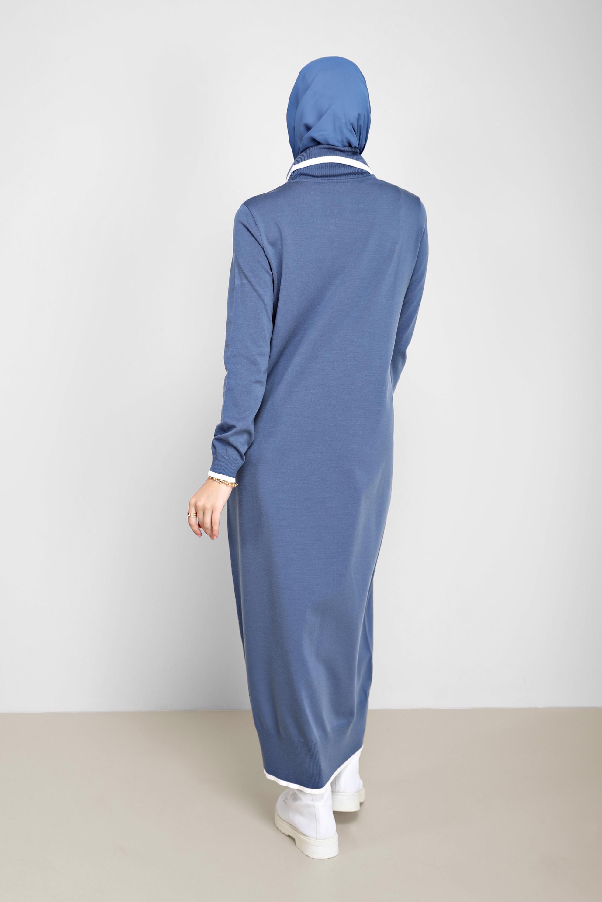 Tesettür giyim LACİVERT BOĞAZLI TRİKO ELBİSE 42014