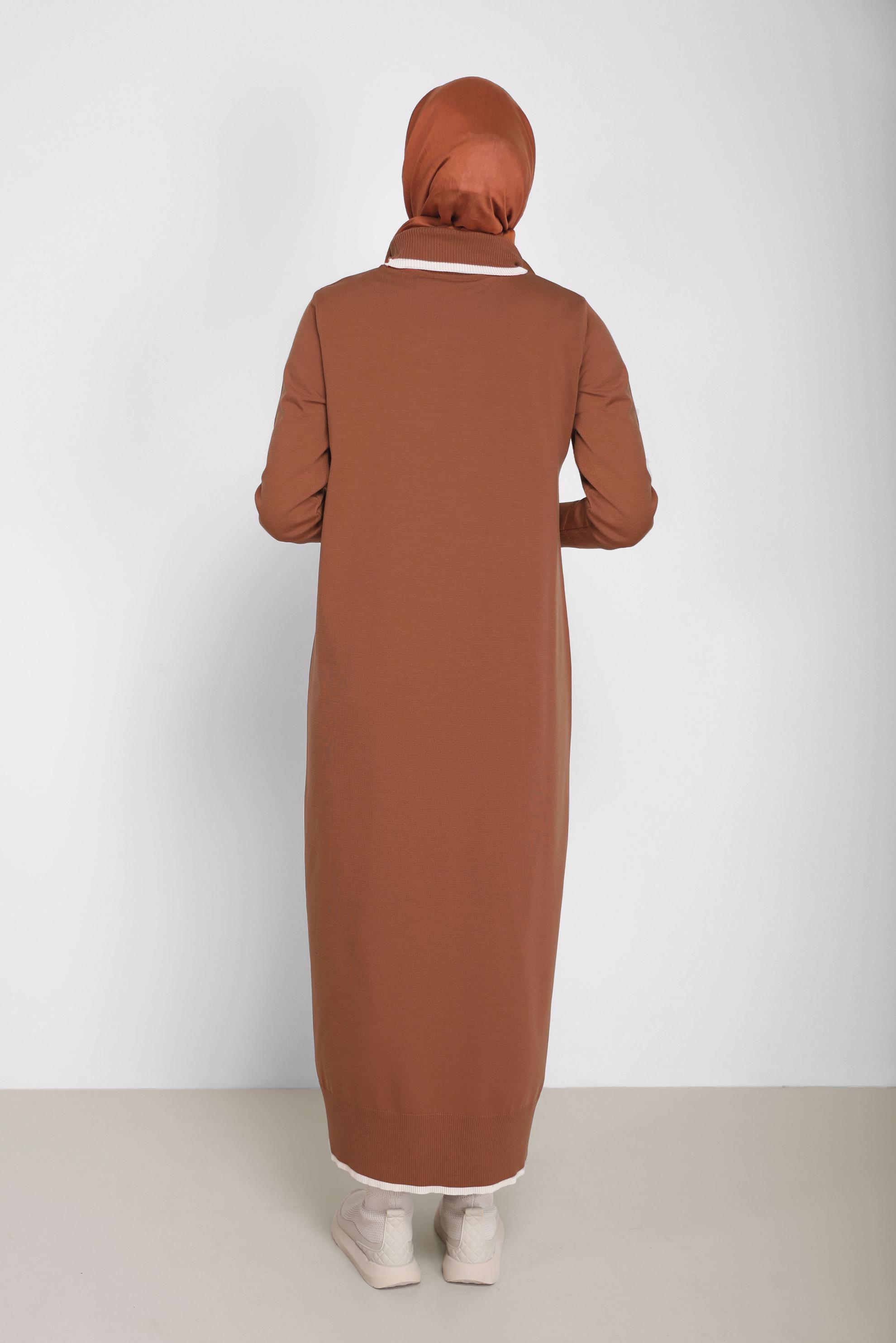 Tesettür giyim TURUNCU BOĞAZLI TRİKO ELBİSE 42014