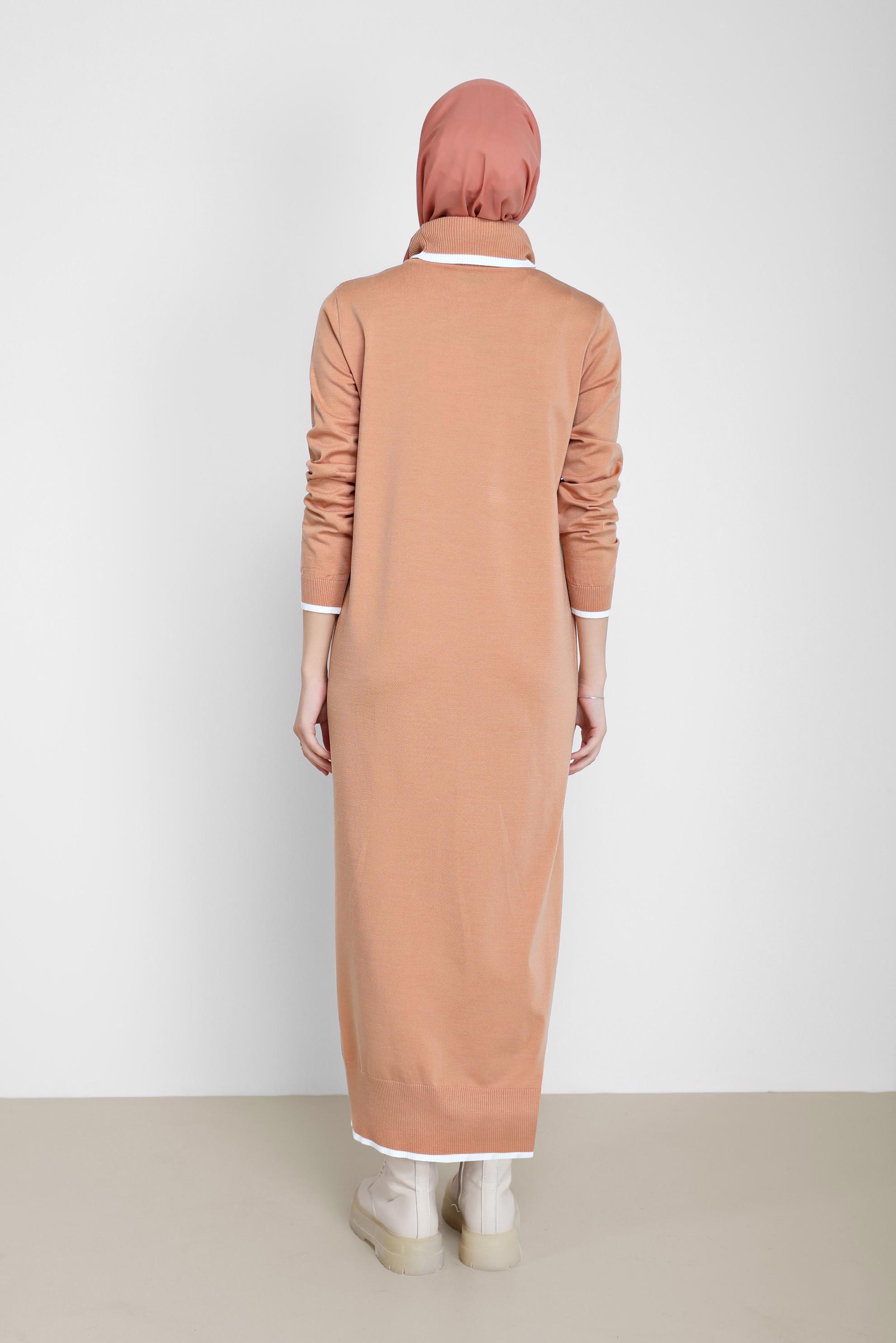 Tesettür giyim PEMBE BOĞAZLI TRİKO ELBİSE 42014