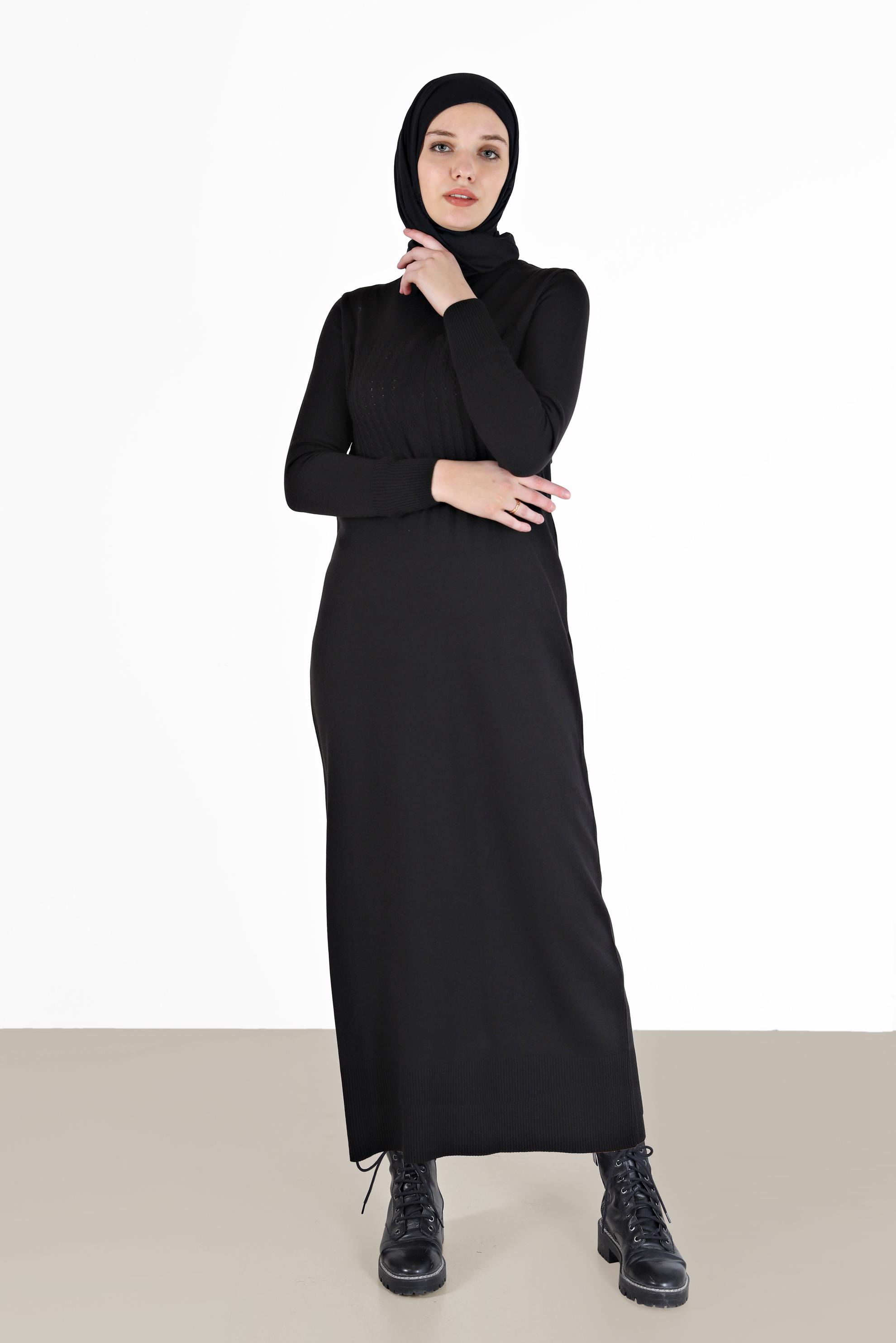 Hijab clothing BLACK CABLE KNIT DRESS 42015