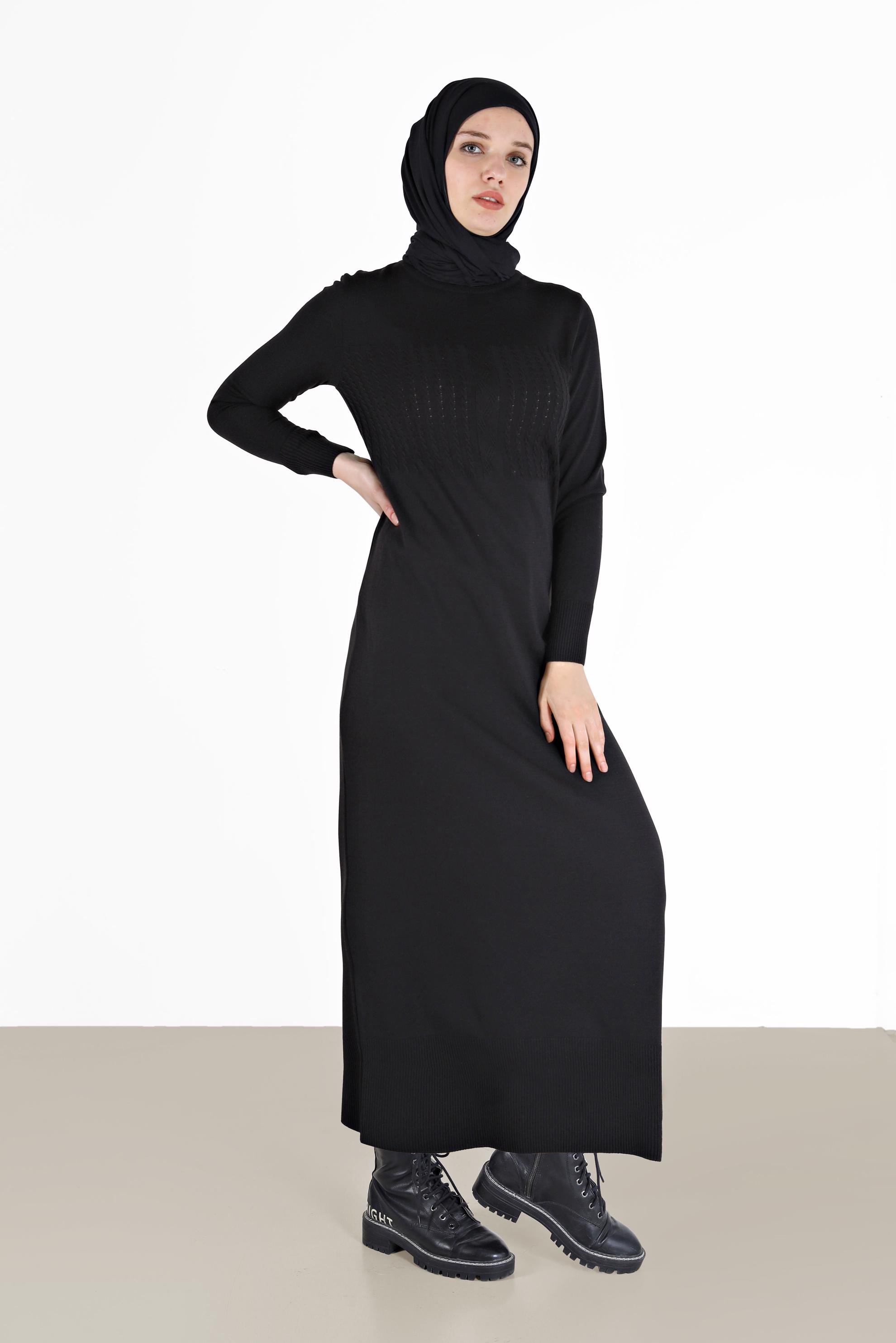 Hijab clothing BLACK CABLE KNIT DRESS 42015
