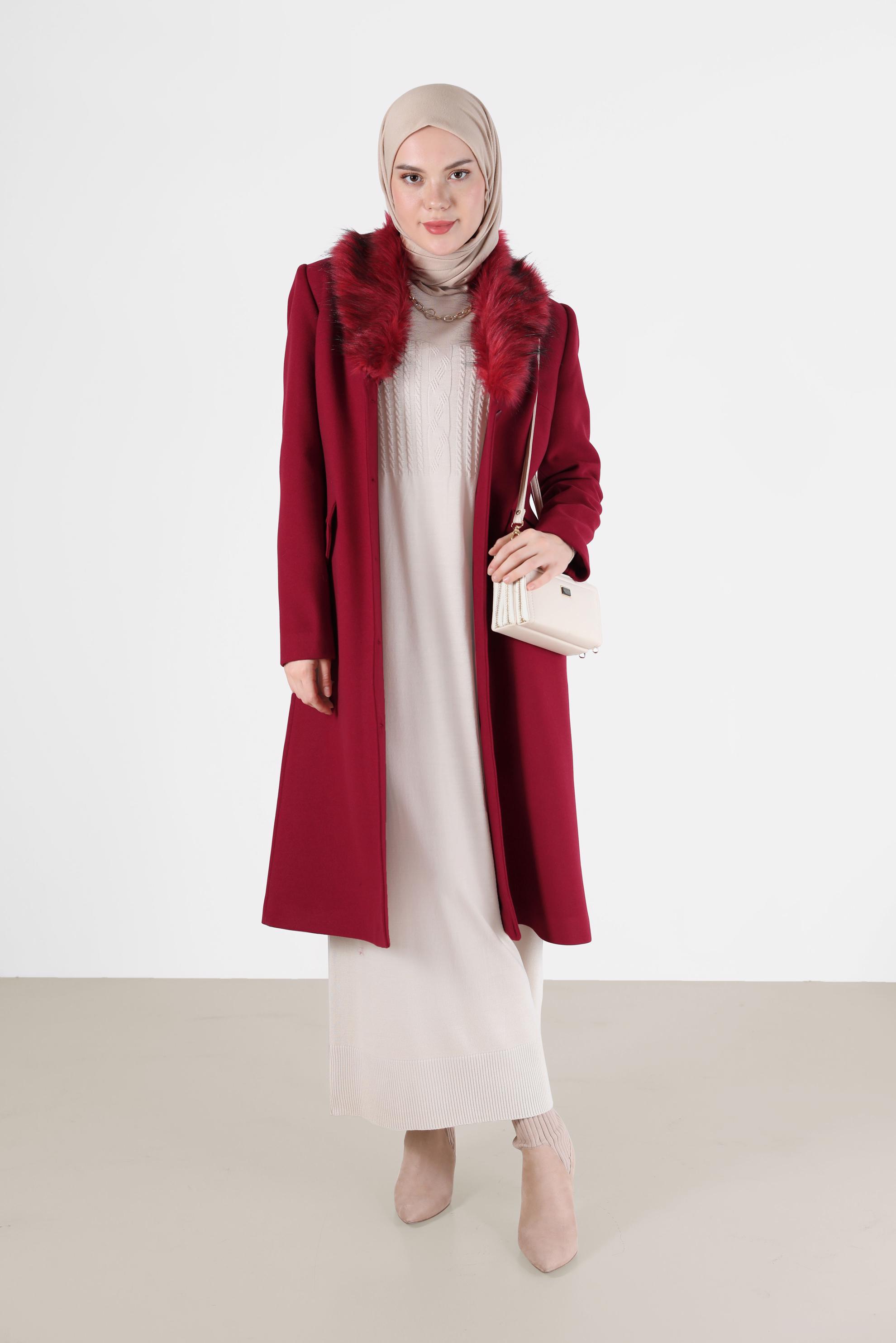 Tesettür giyim BEJ SAÇ ÖRGÜ DESENLİ TRİKO ELBİSE 42015