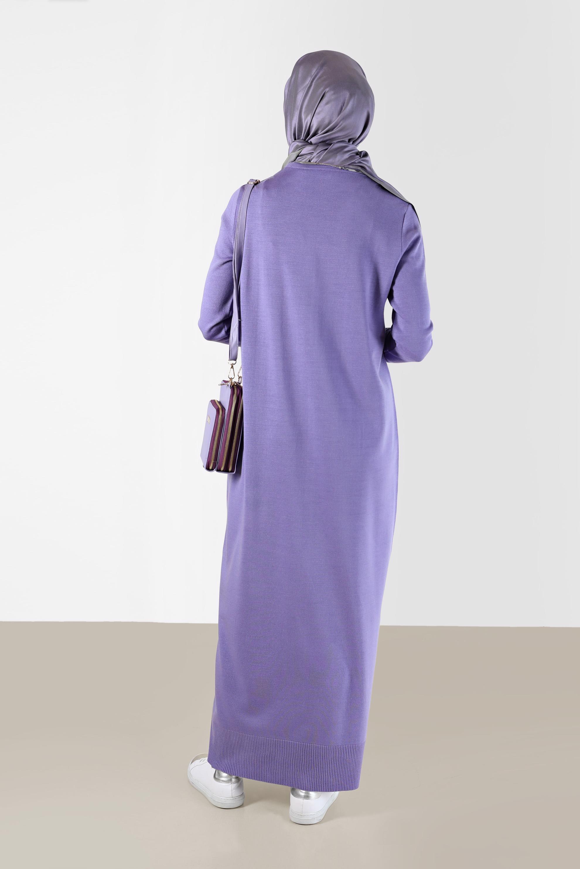 Tesettür giyim MOR SAÇ ÖRGÜ DESENLİ TRİKO ELBİSE 42015