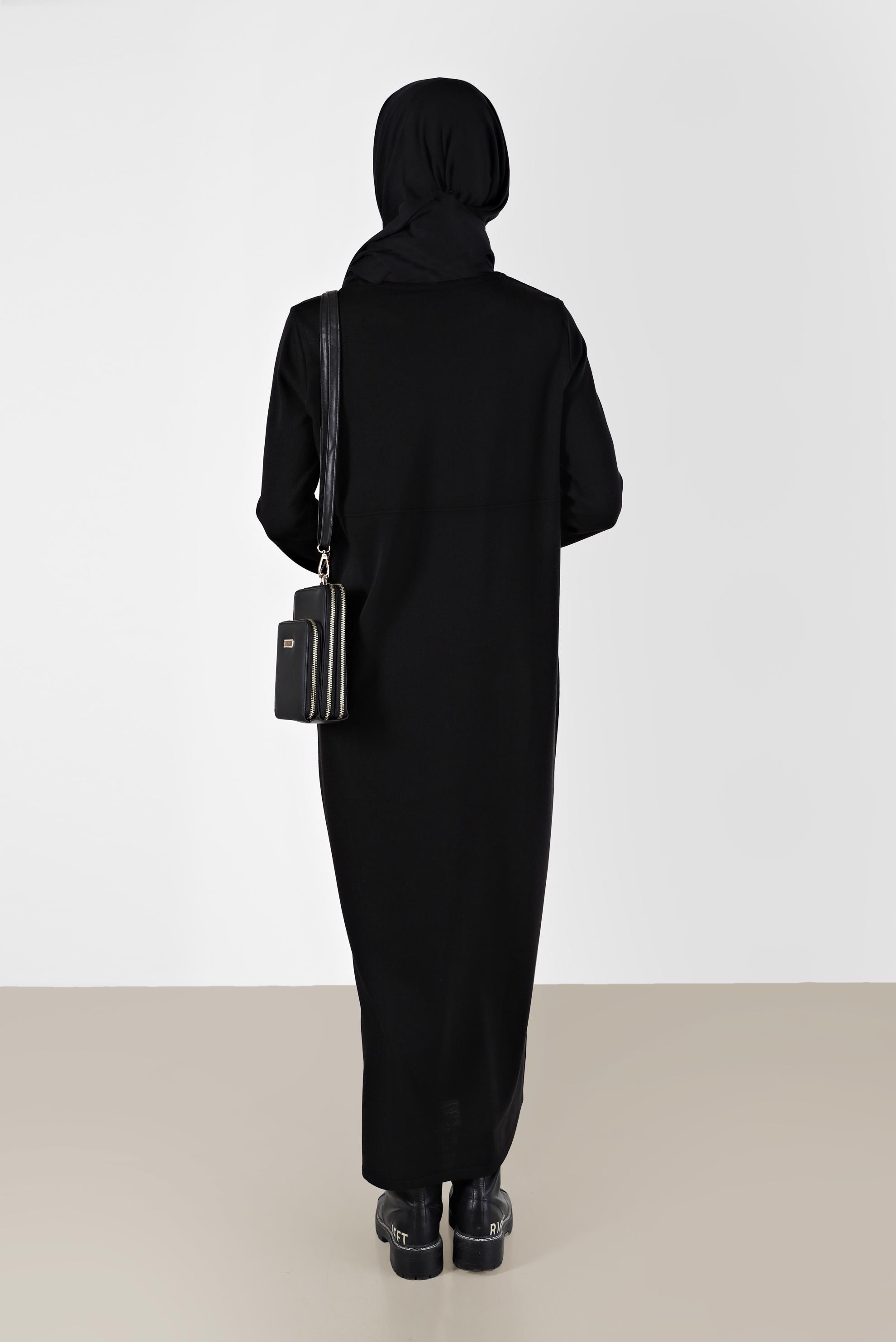 Tesettür giyim SİYAH BASIC TRİKO ELBİSE 42016 