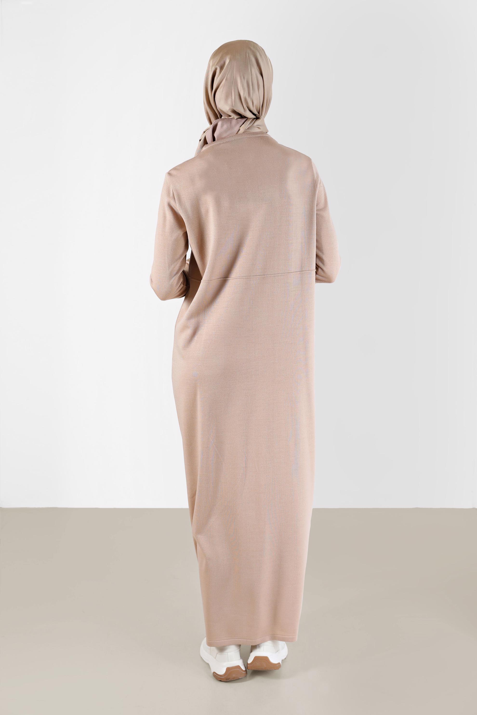 Tesettür giyim BEJ BASIC TRİKO ELBİSE 42016 