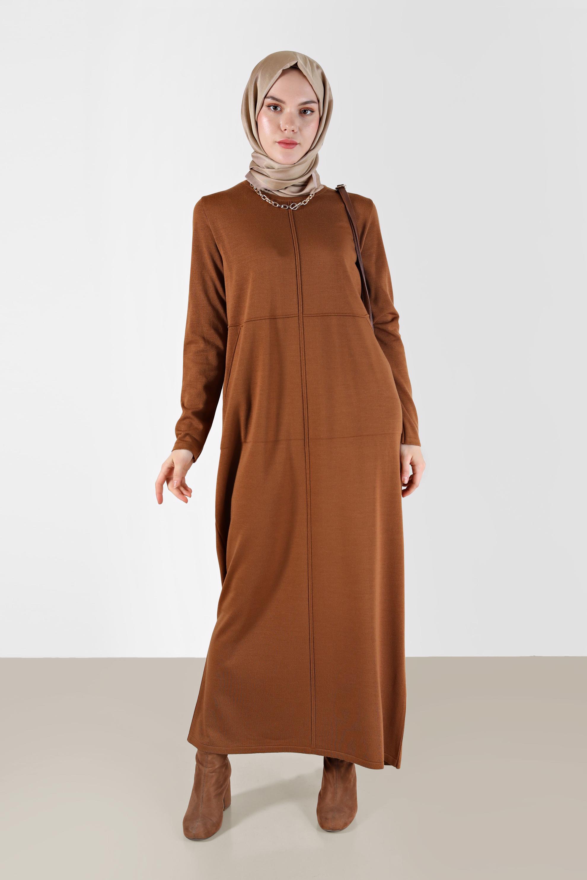 Tesettür giyim SARI BASIC TRİKO ELBİSE 42016 