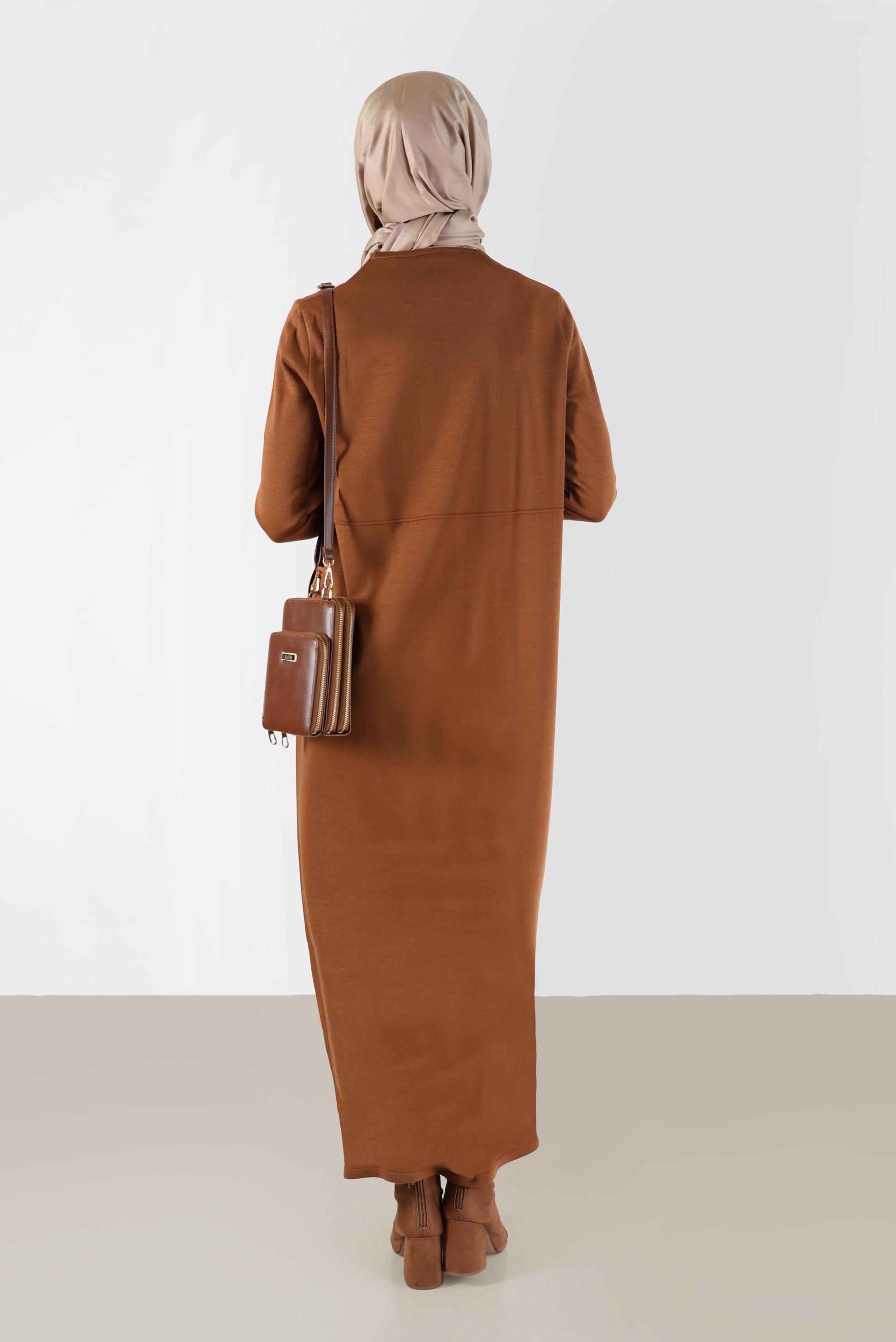 Tesettür giyim SARI BASIC TRİKO ELBİSE 42016 