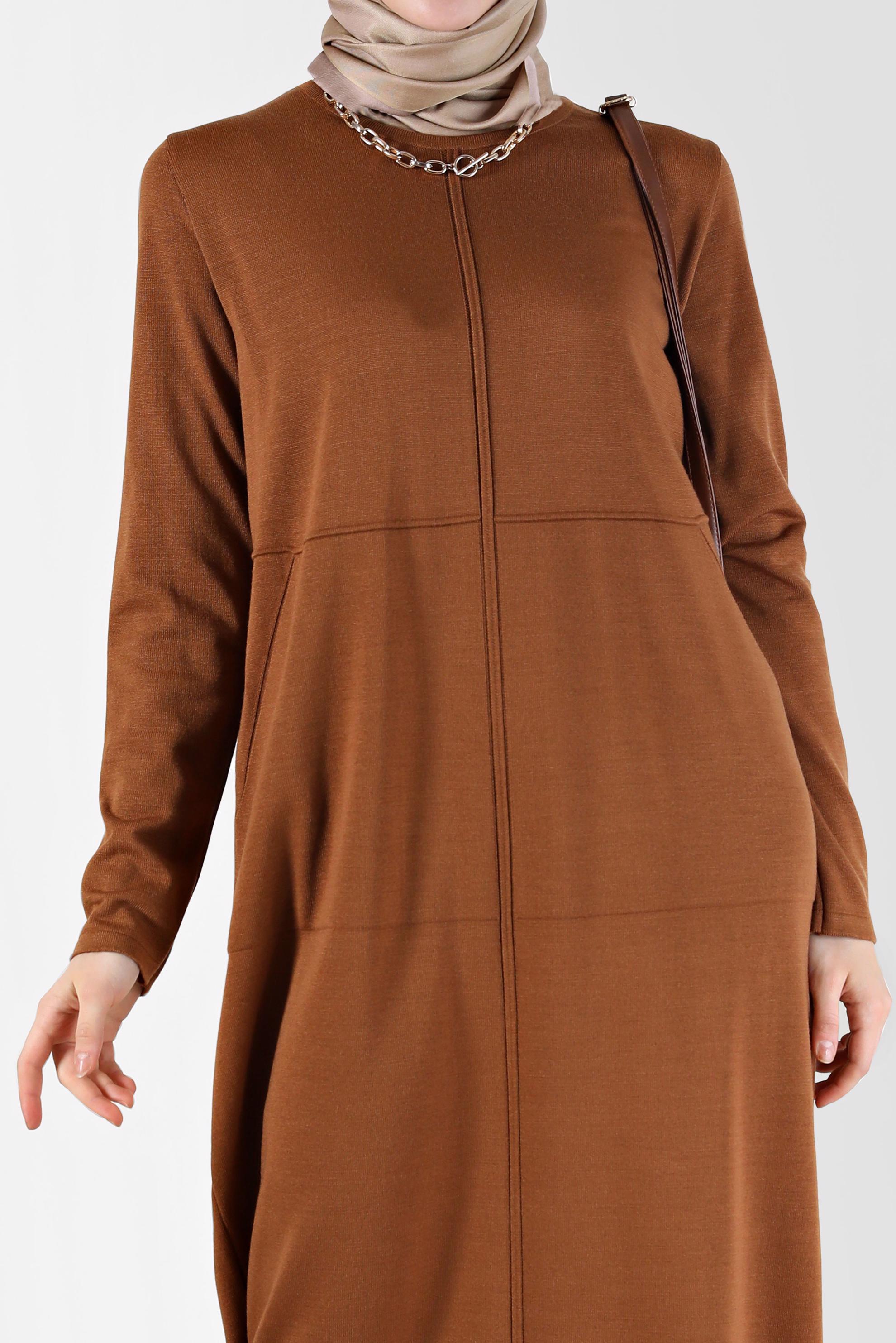 Tesettür giyim SARI BASIC TRİKO ELBİSE 42016 