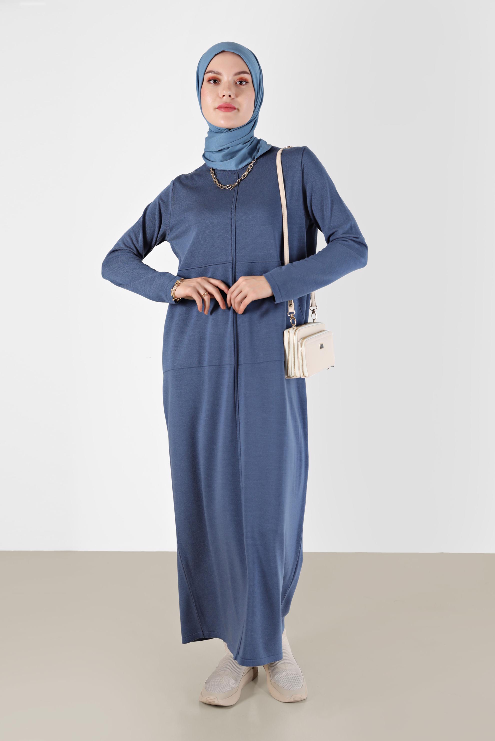 Tesettür giyim LACİVERT BASIC TRİKO ELBİSE 42016 