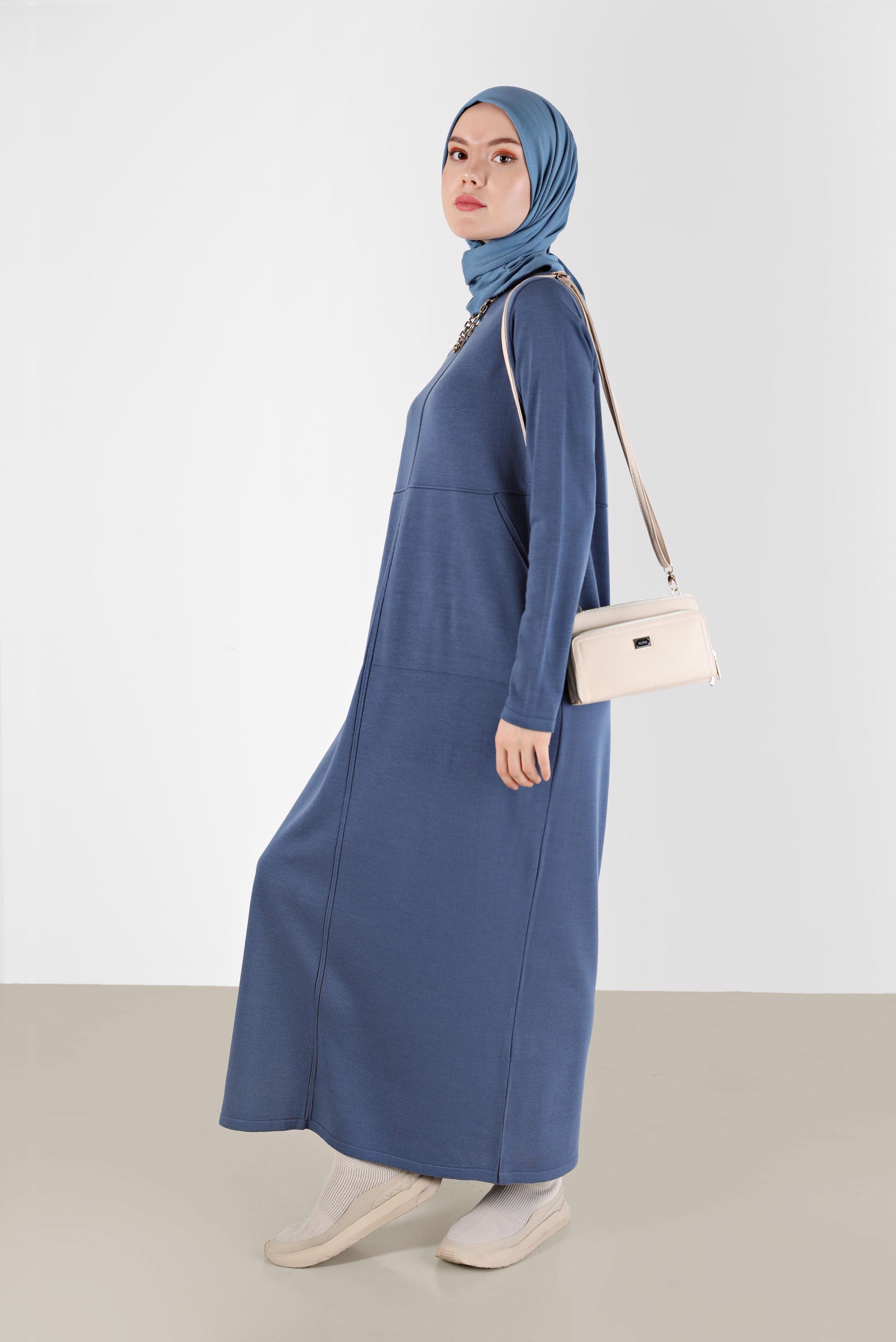 Tesettür giyim LACİVERT BASIC TRİKO ELBİSE 42016 