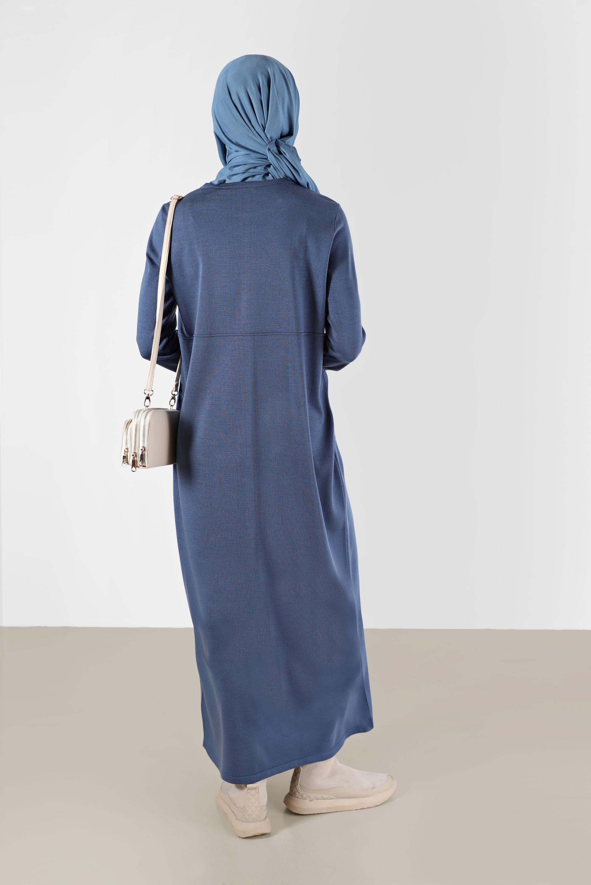 Tesettür giyim LACİVERT BASIC TRİKO ELBİSE 42016 