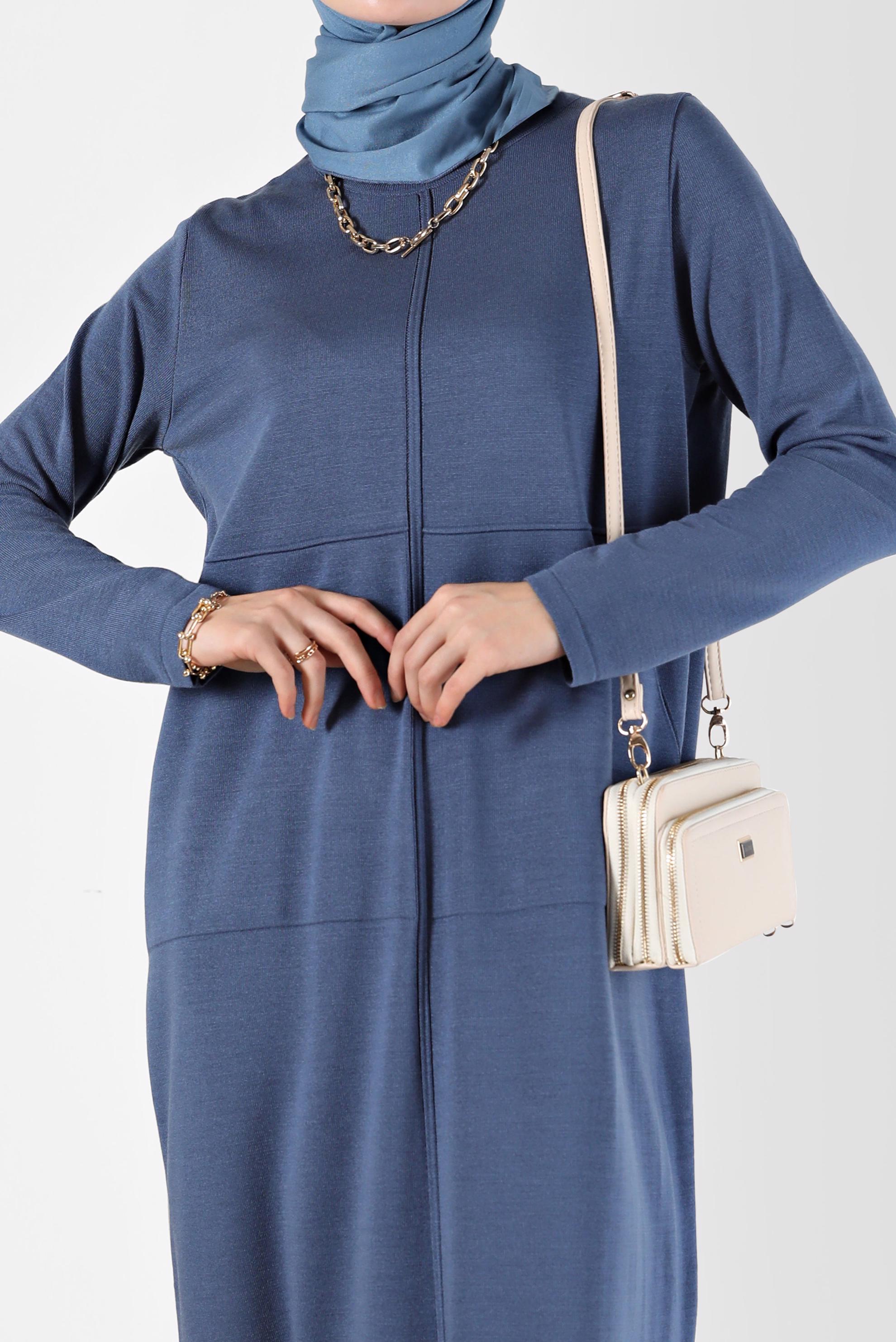 Tesettür giyim LACİVERT BASIC TRİKO ELBİSE 42016 