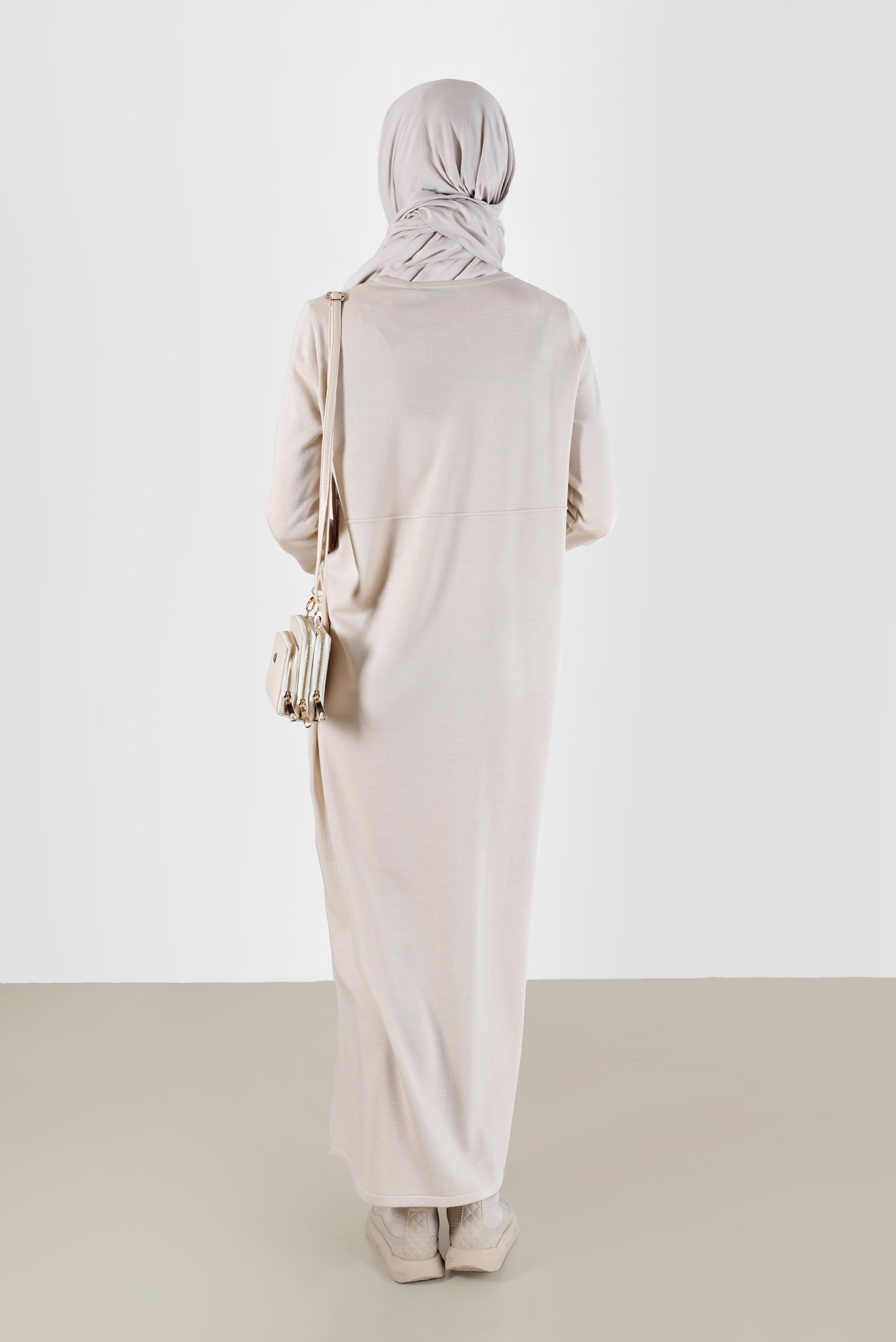 Tesettür giyim BEJ BASIC TRİKO ELBİSE 42016 