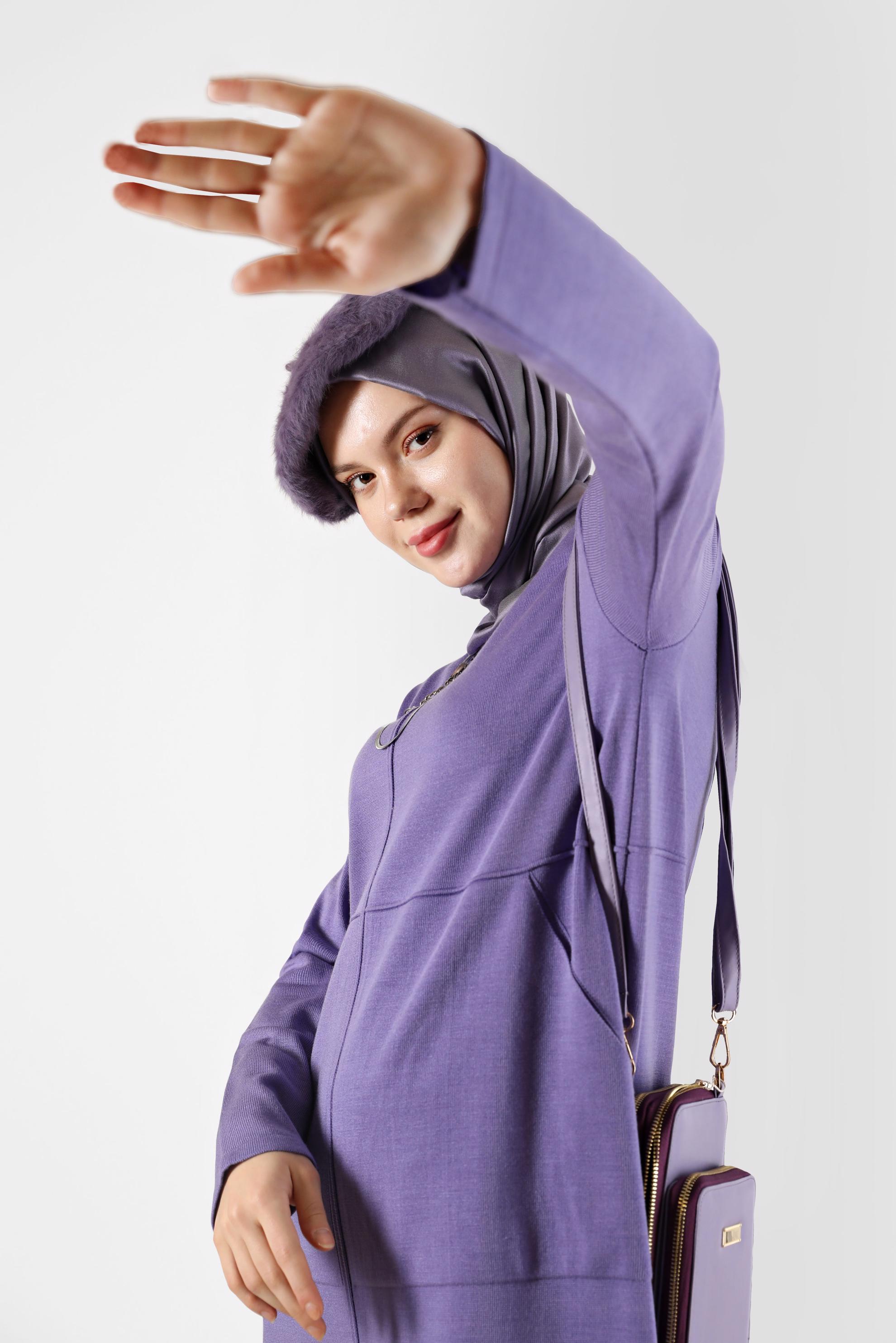 Tesettür giyim MOR BASIC TRİKO ELBİSE 42016 