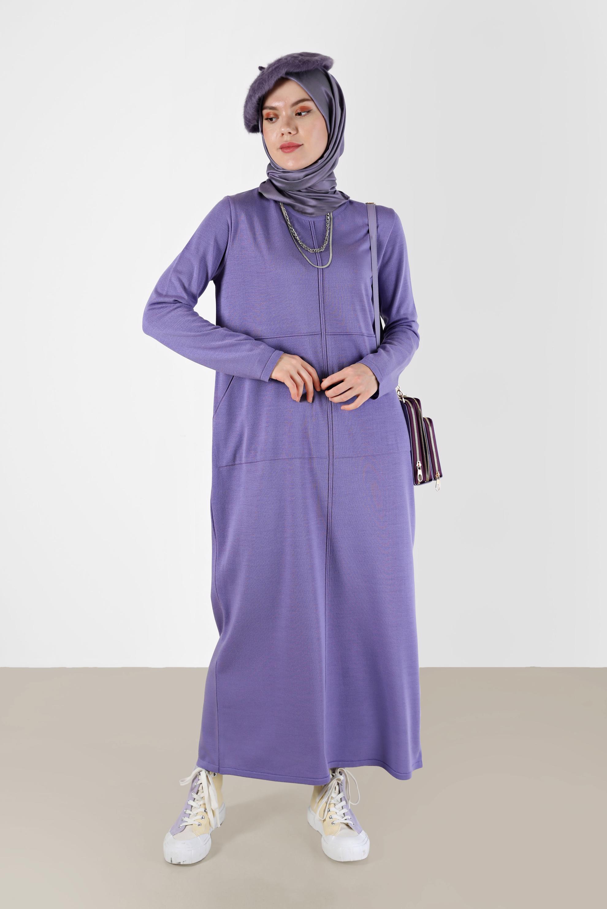 Tesettür giyim MOR BASIC TRİKO ELBİSE 42016 