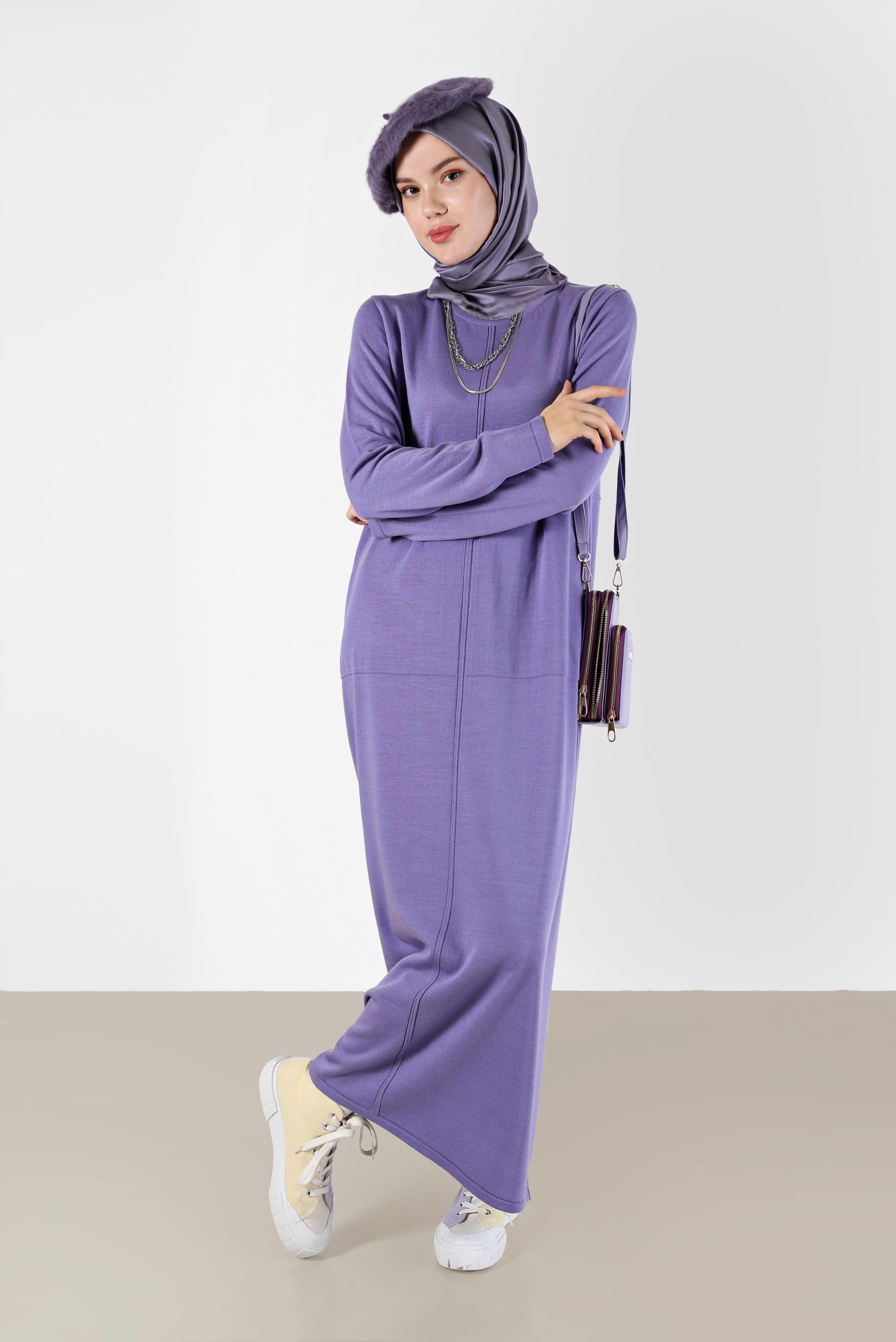 Tesettür giyim MOR BASIC TRİKO ELBİSE 42016 