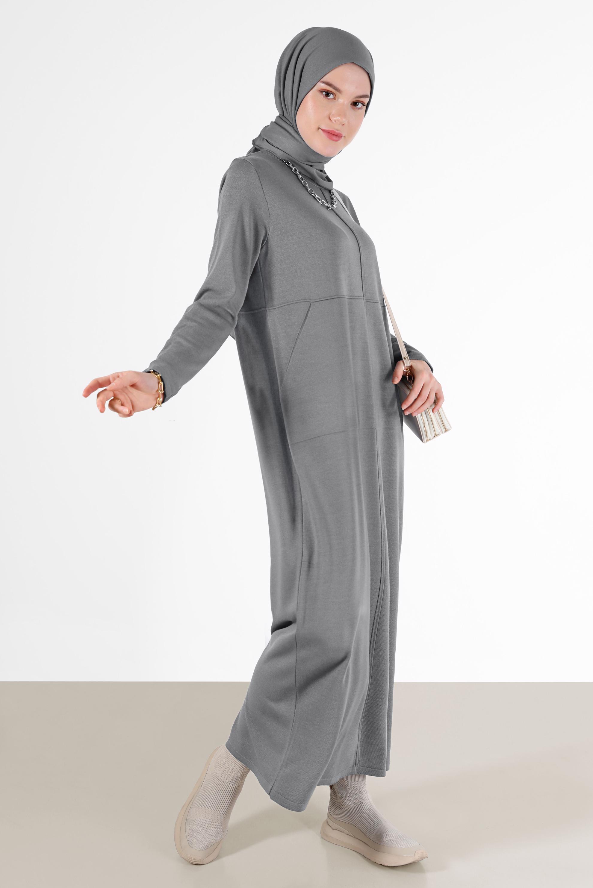 Tesettür giyim GRİ BASIC TRİKO ELBİSE 42016 