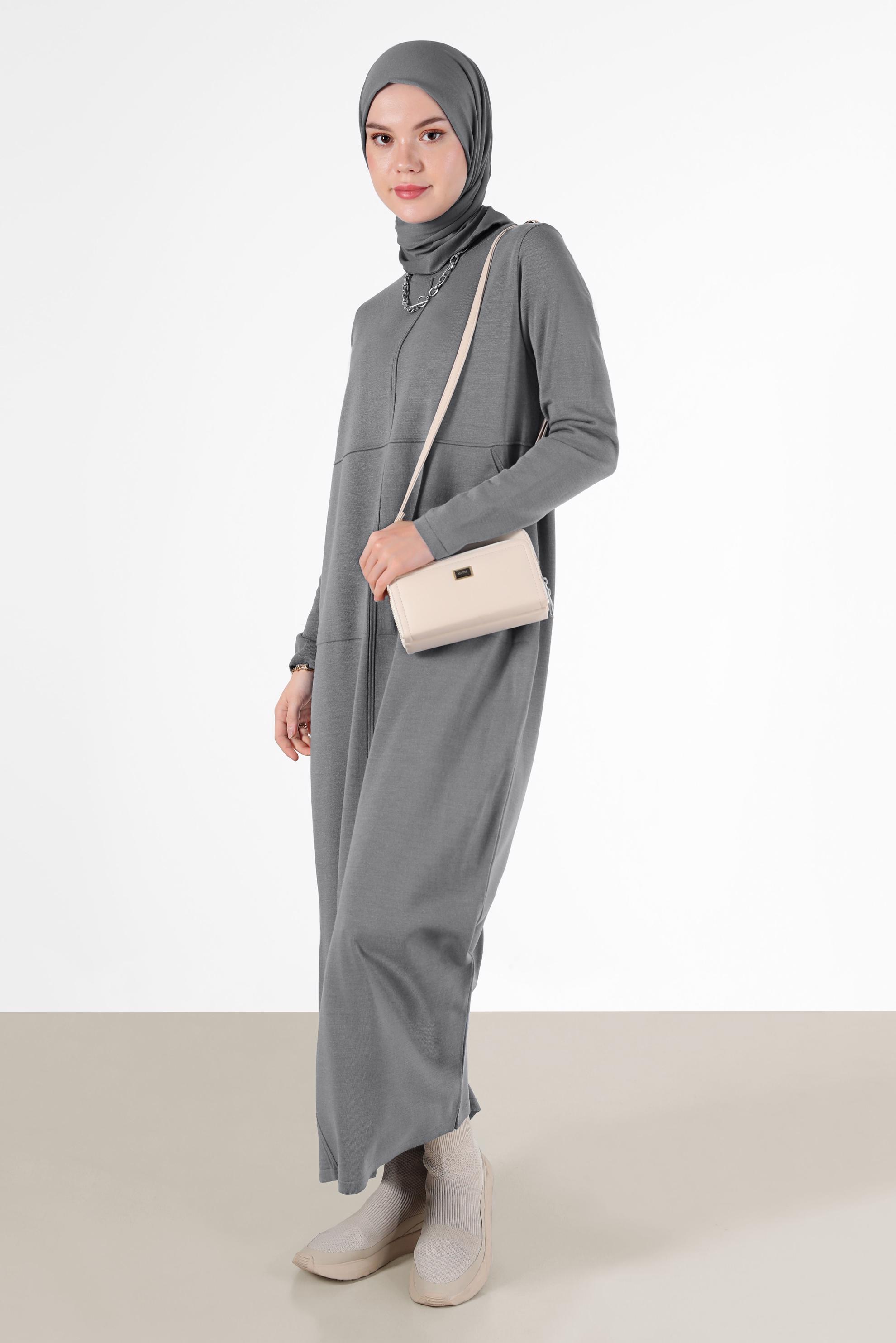 Tesettür giyim GRİ BASIC TRİKO ELBİSE 42016 