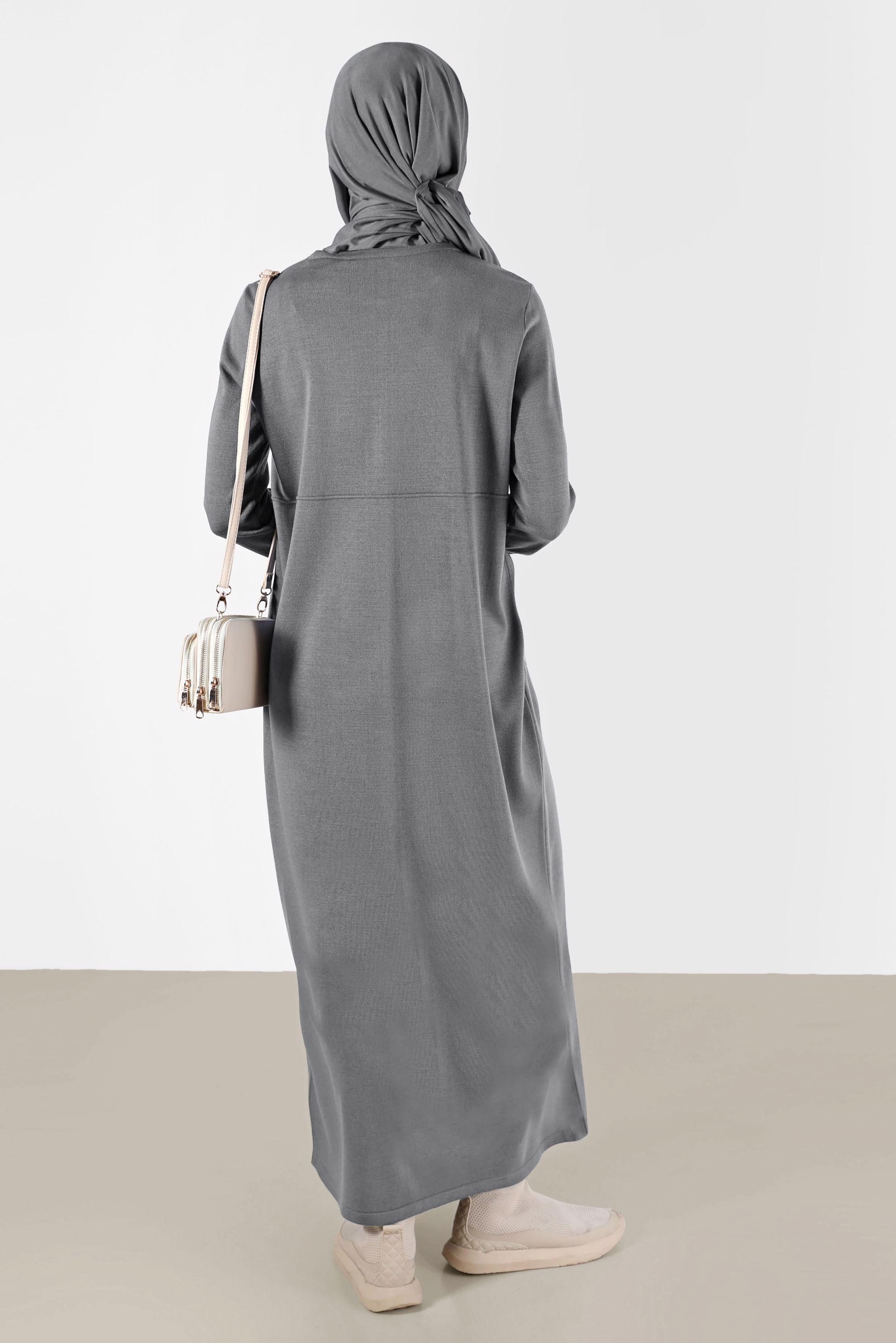 Tesettür giyim GRİ BASIC TRİKO ELBİSE 42016 