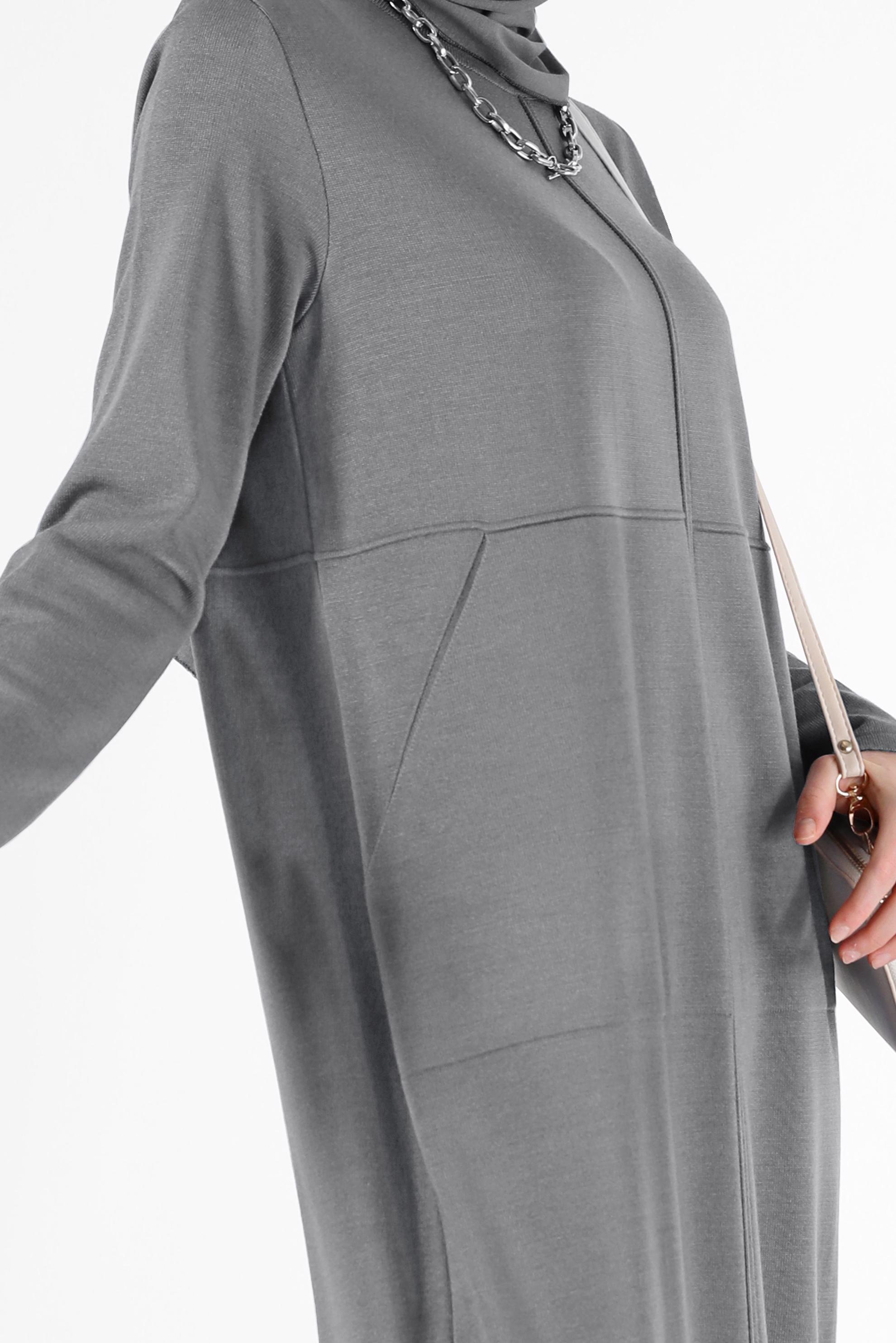 Tesettür giyim GRİ BASIC TRİKO ELBİSE 42016 