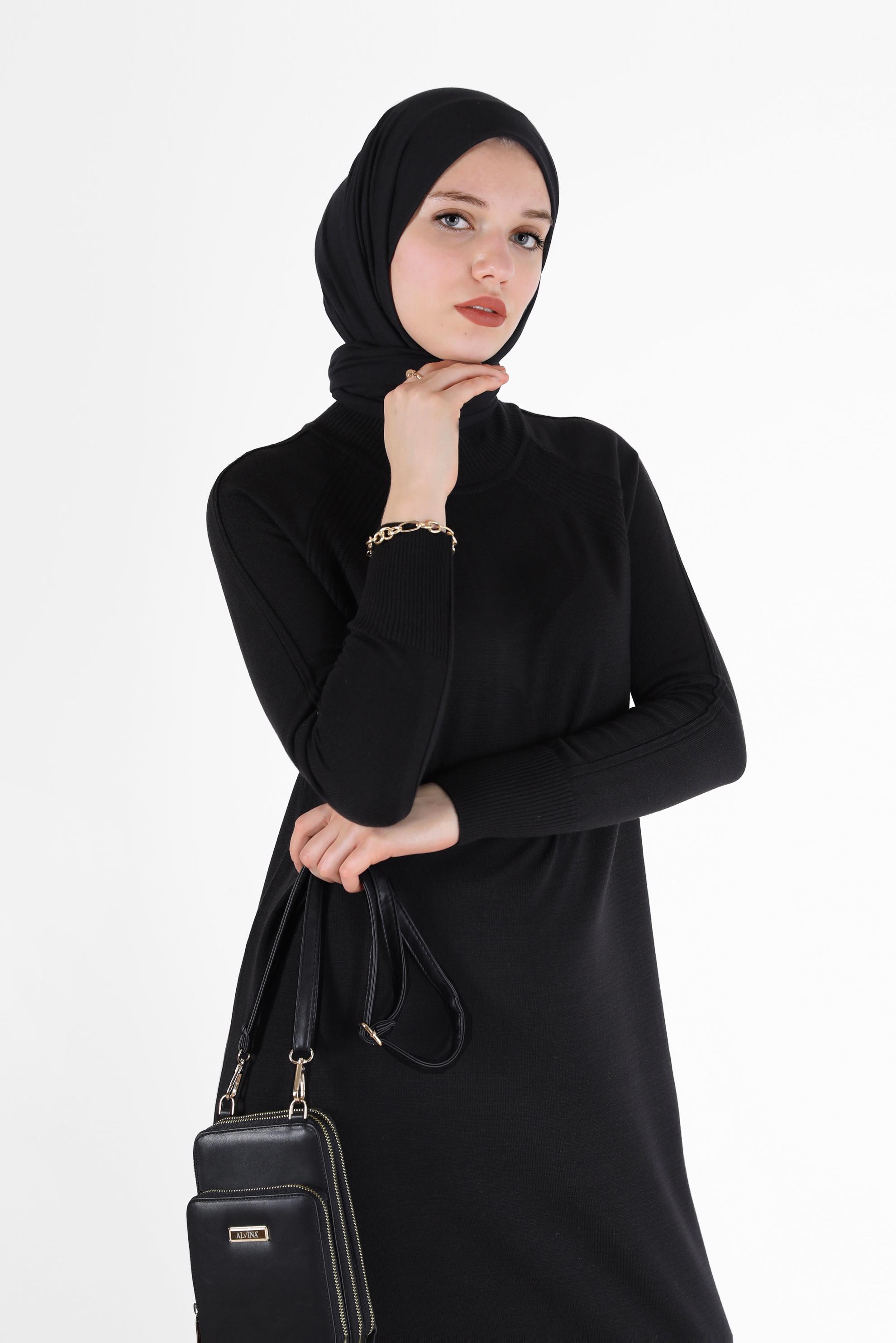 Tesettür giyim SİYAH TRİKO ELBİSE 42017