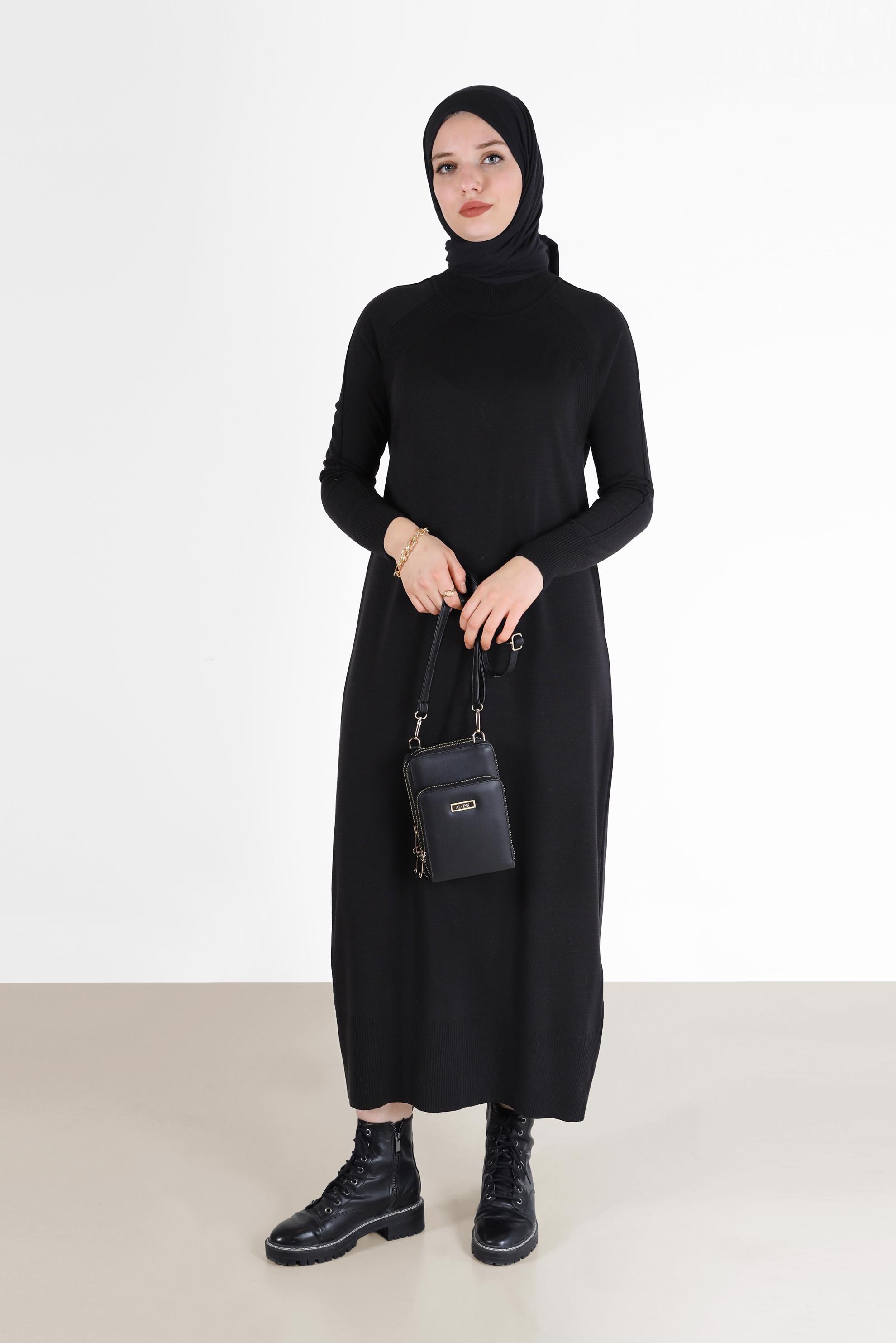 Tesettür giyim SİYAH TRİKO ELBİSE 42017