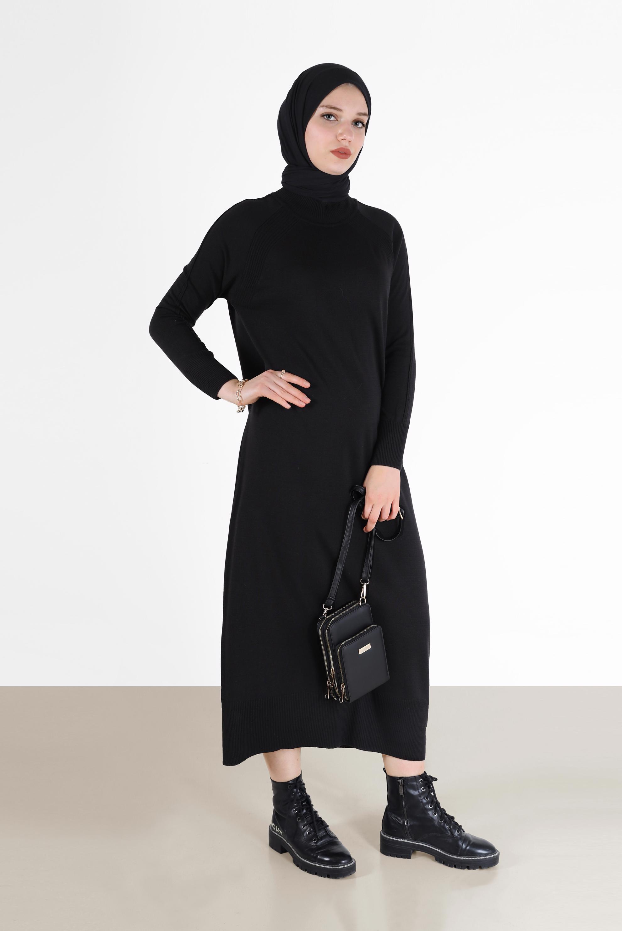 Tesettür giyim SİYAH TRİKO ELBİSE 42017