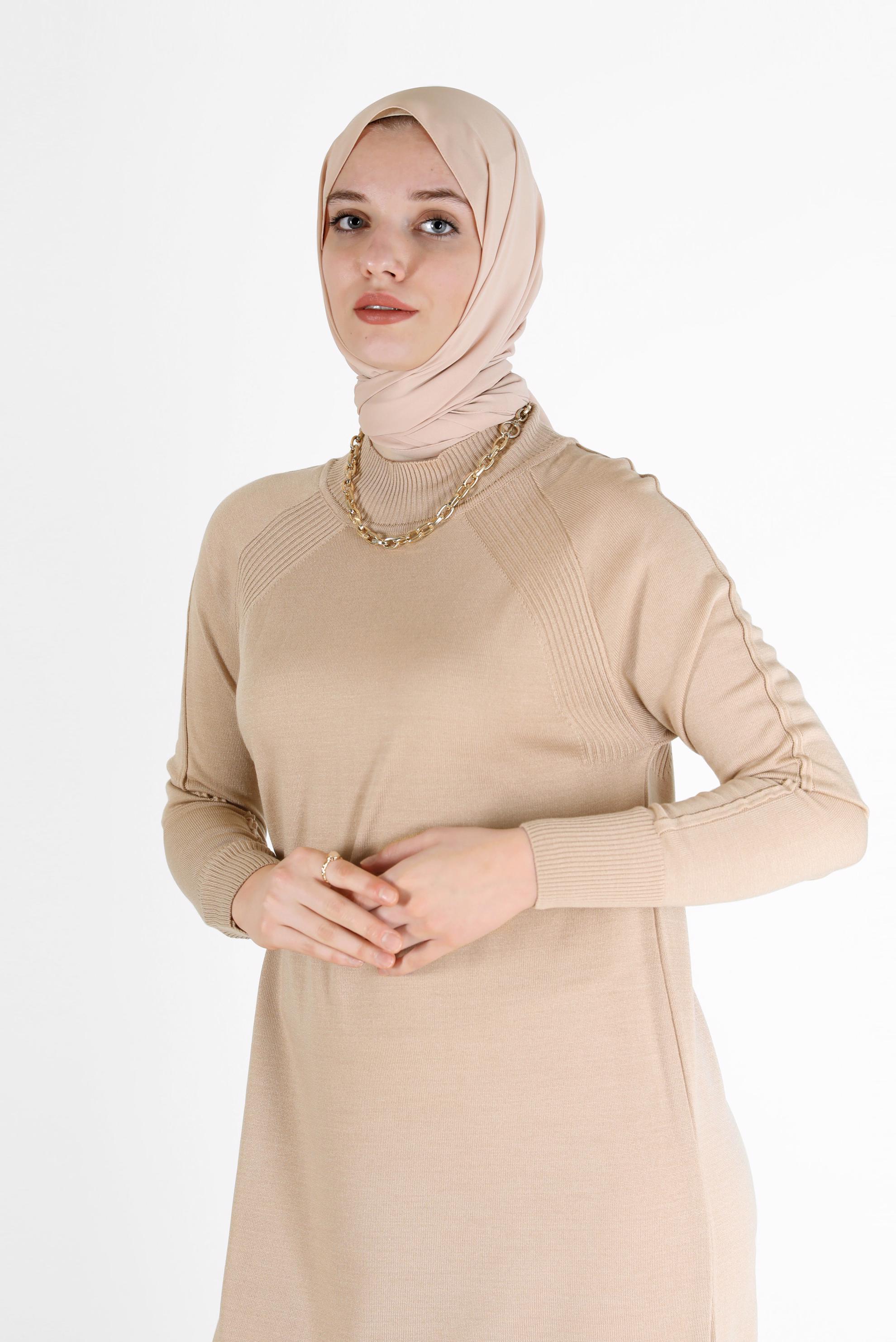 Hijab clothing BEIGE KNITWEAR DRESS 42017