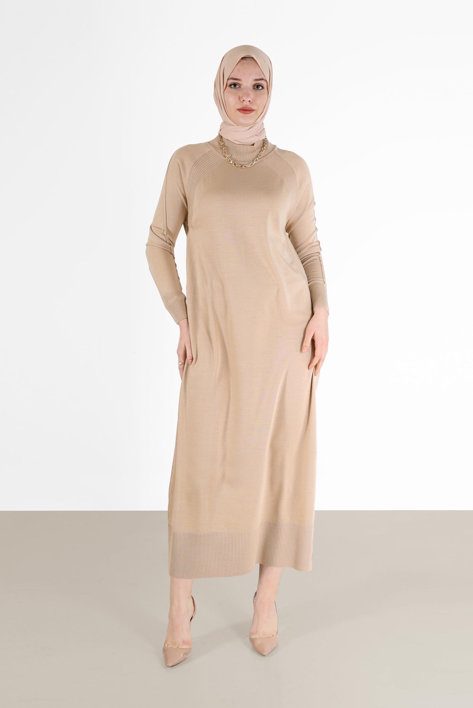 Hijab clothing BEIGE KNITWEAR DRESS 42017