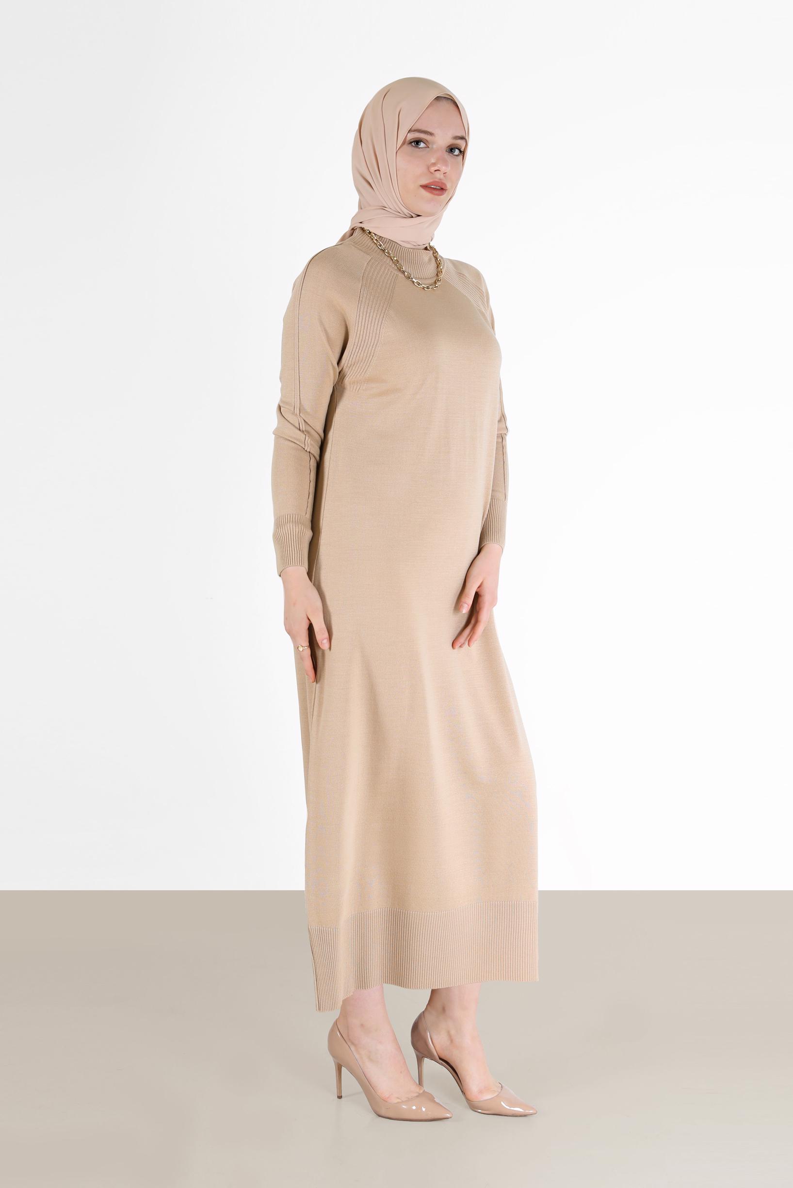 Hijab clothing BEIGE KNITWEAR DRESS 42017