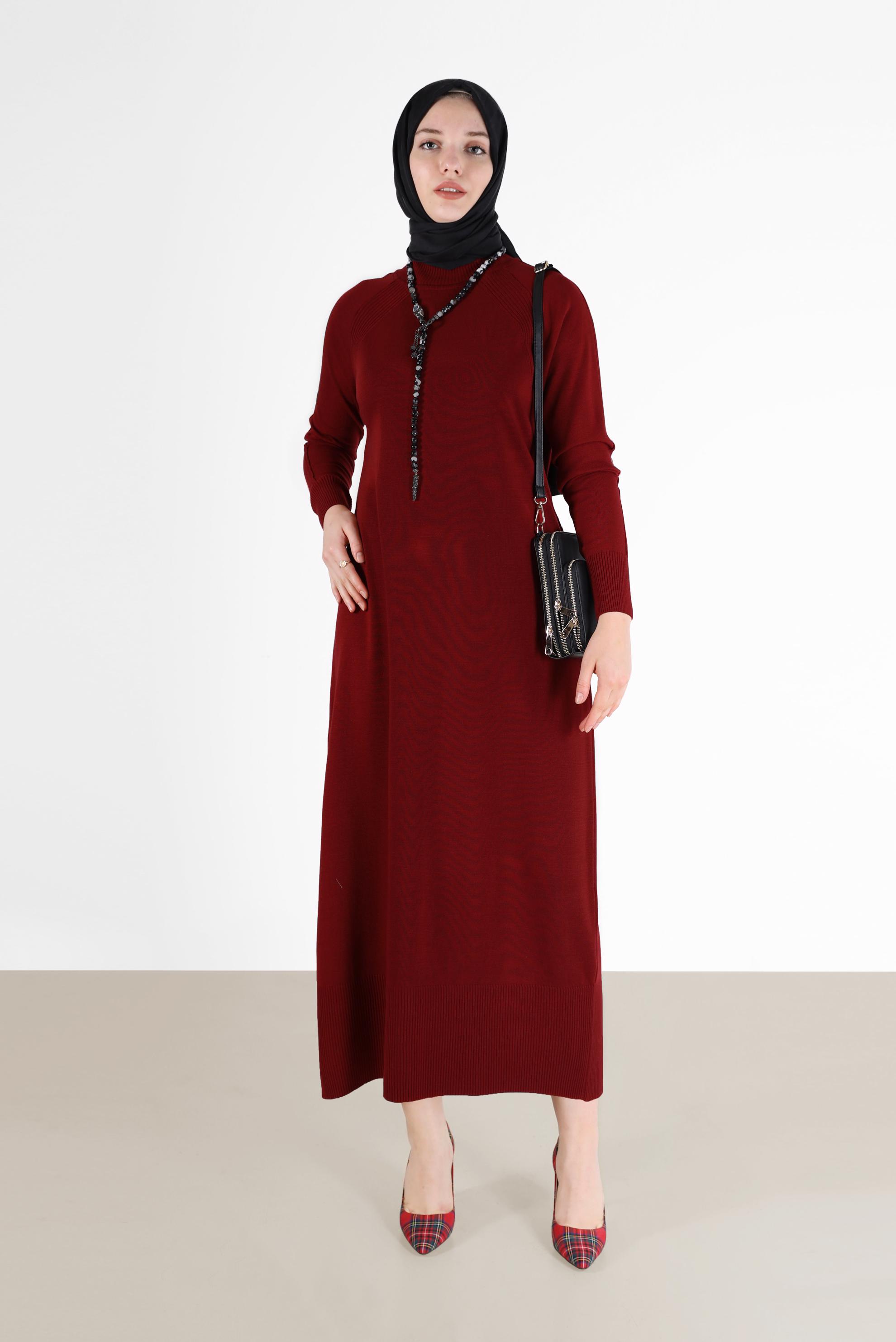 Tesettür giyim KIRMIZI TRİKO ELBİSE 42017