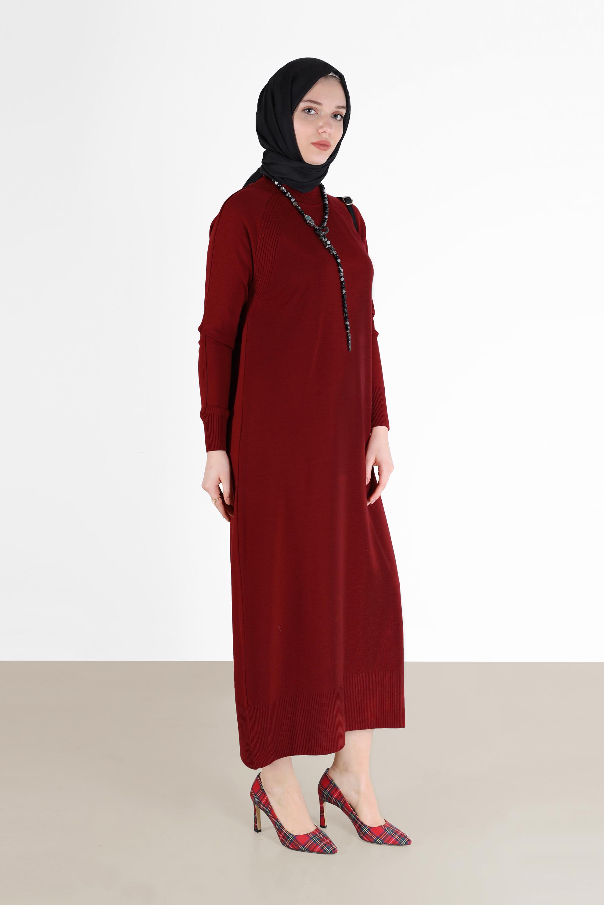 Tesettür giyim KIRMIZI TRİKO ELBİSE 42017