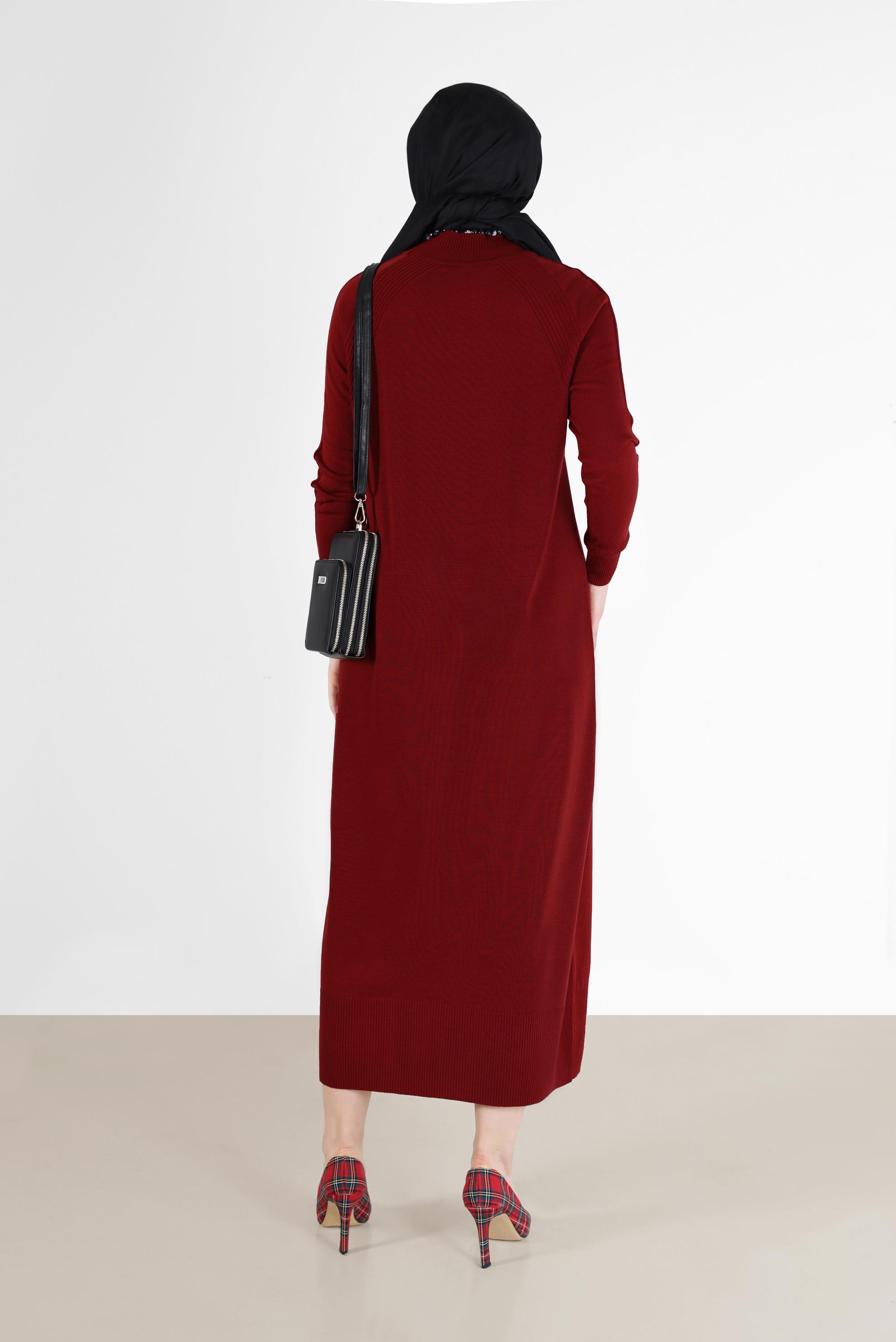 Tesettür giyim KIRMIZI TRİKO ELBİSE 42017