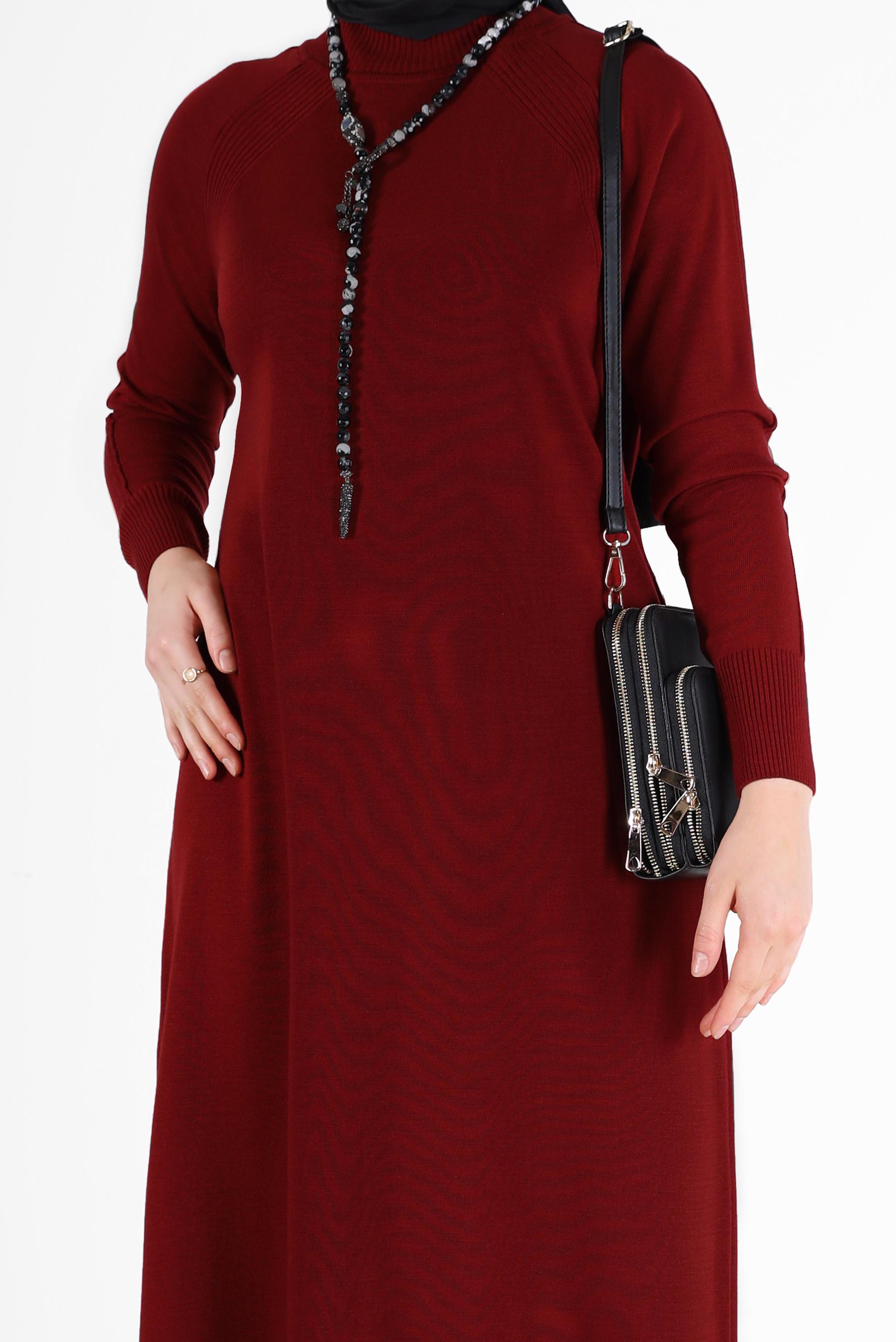 Tesettür giyim KIRMIZI TRİKO ELBİSE 42017