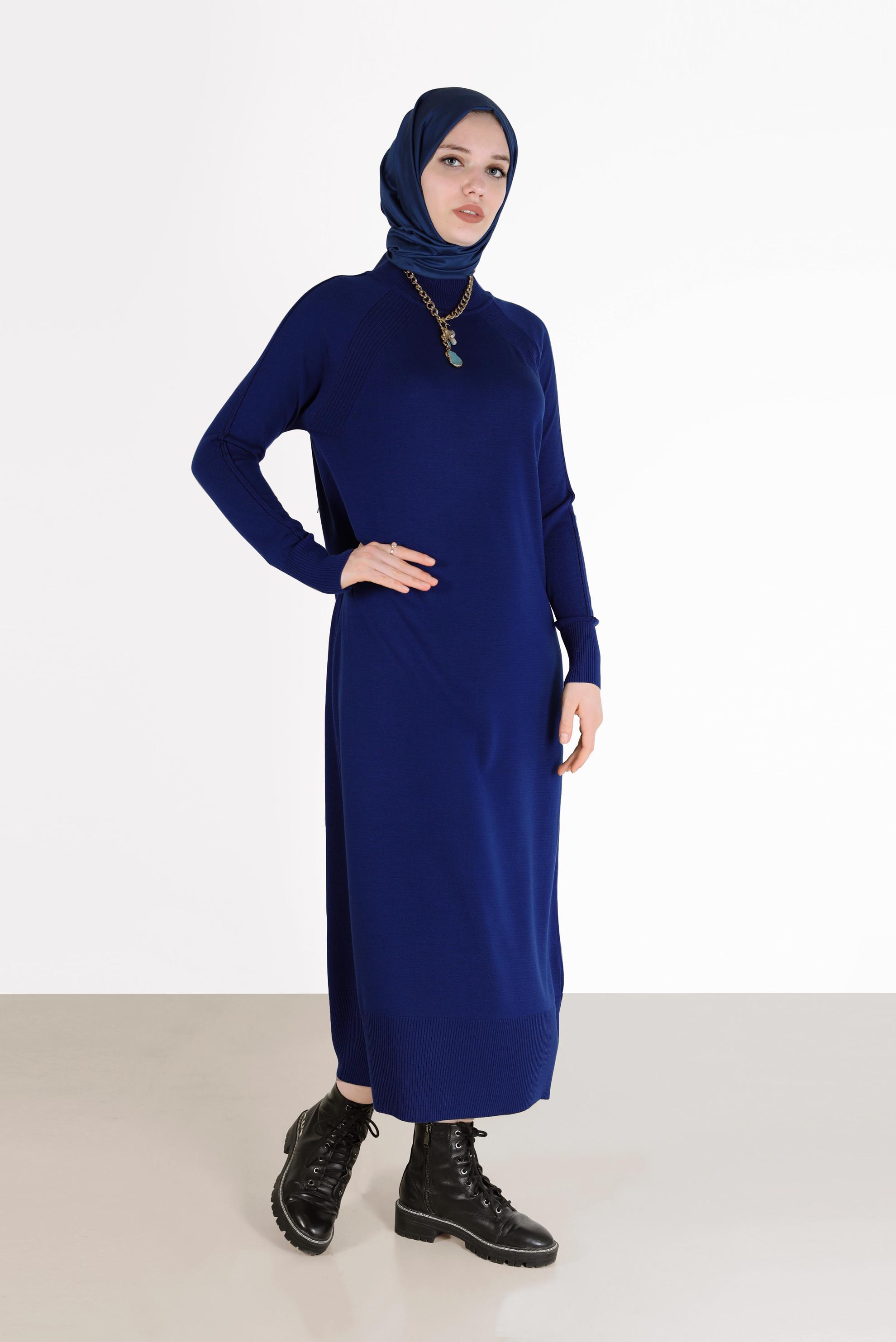 Tesettür giyim LACİVERT TRİKO ELBİSE 42017