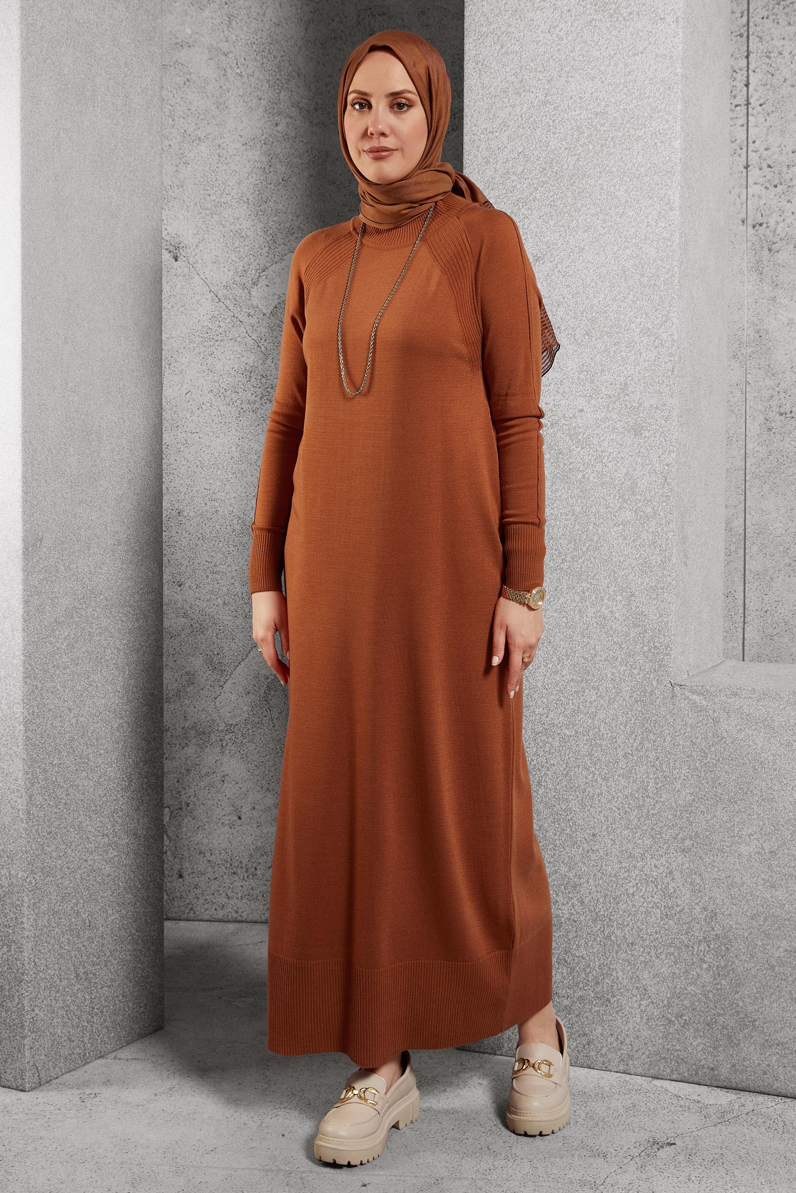 Tesettür giyim TURUNCU TRİKO ELBİSE 42017