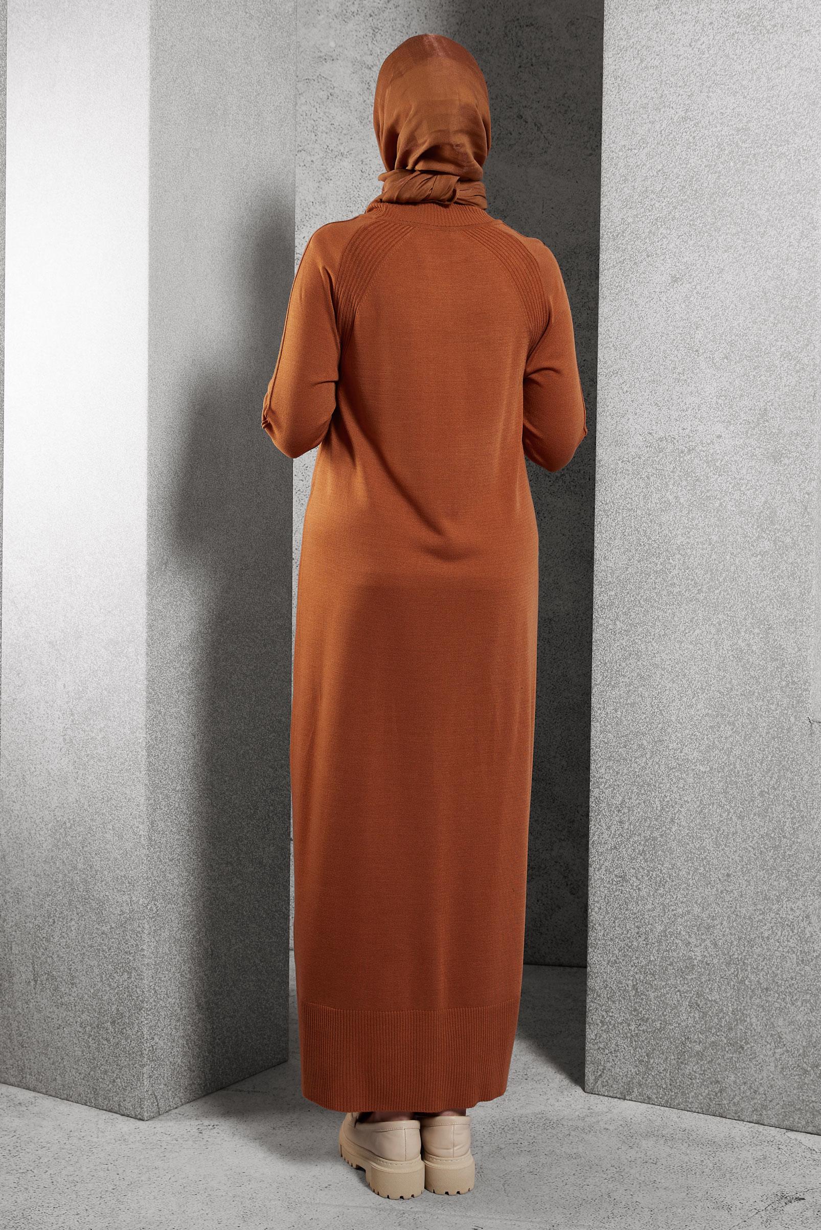 Tesettür giyim TURUNCU TRİKO ELBİSE 42017