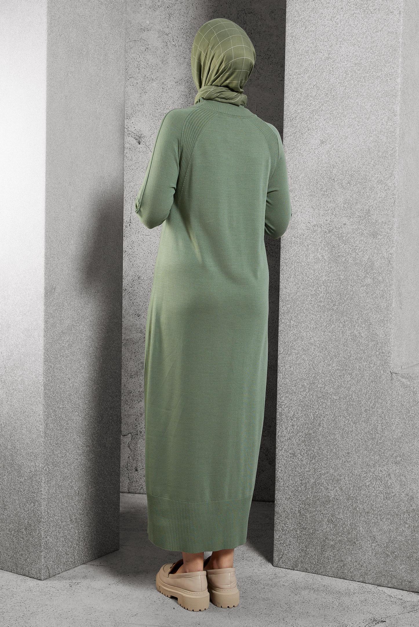 Tesettür giyim YEŞİL TRİKO ELBİSE 42017