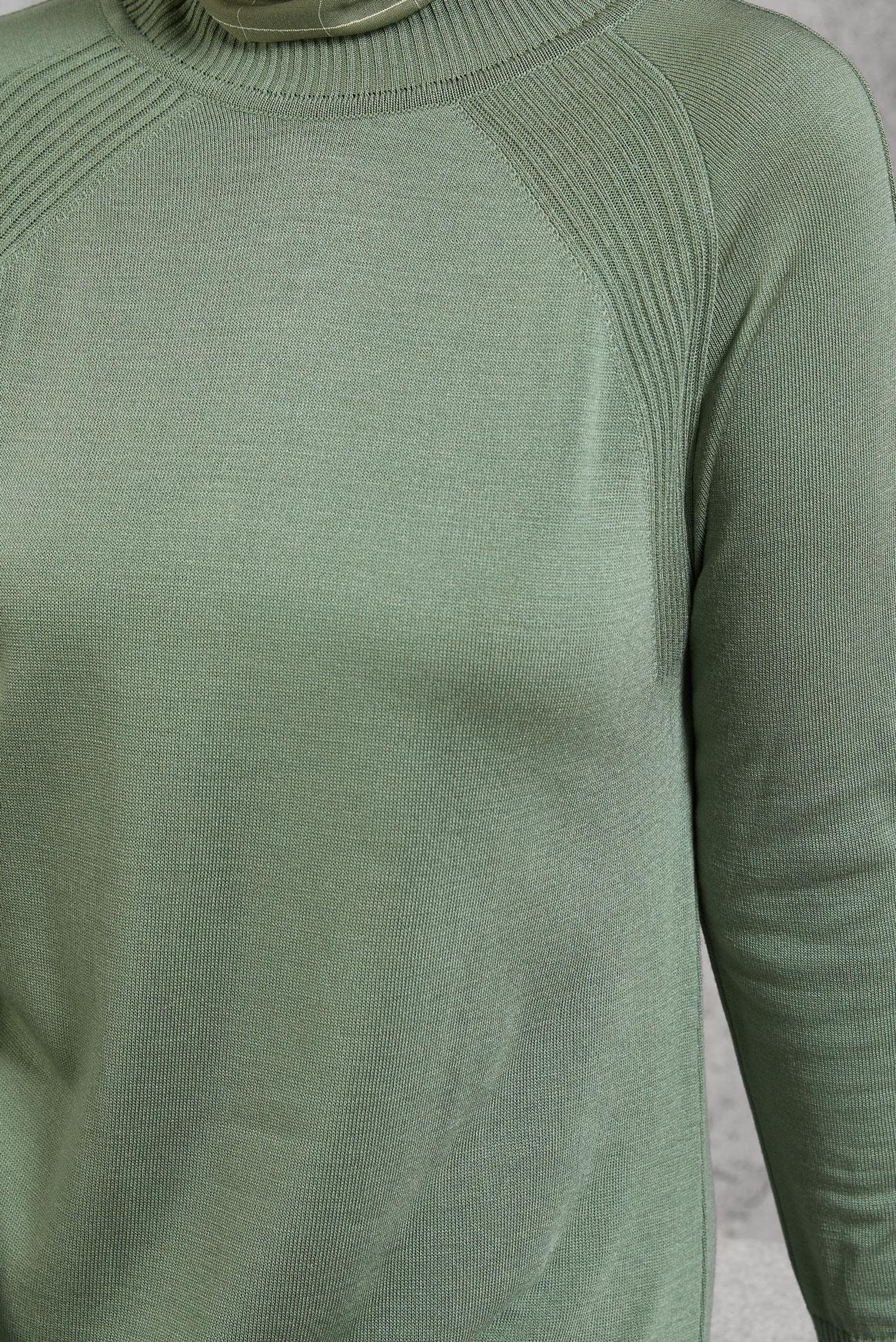 Tesettür giyim YEŞİL TRİKO ELBİSE 42017