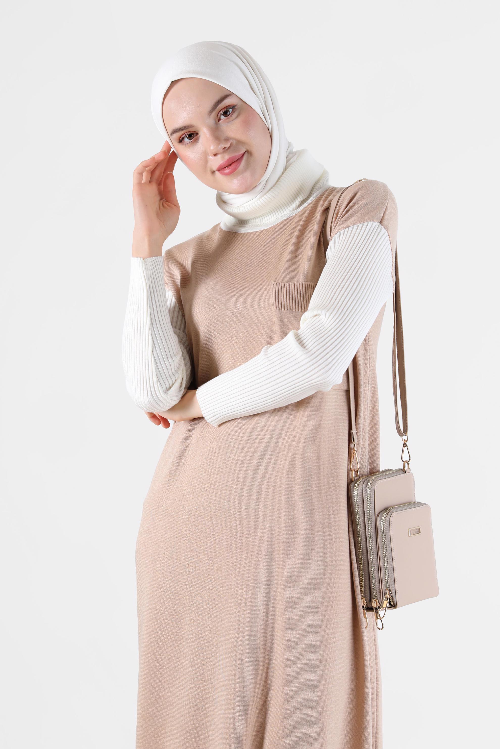 Hijab clothing BEIGE KNITWEAR DRESS 42018