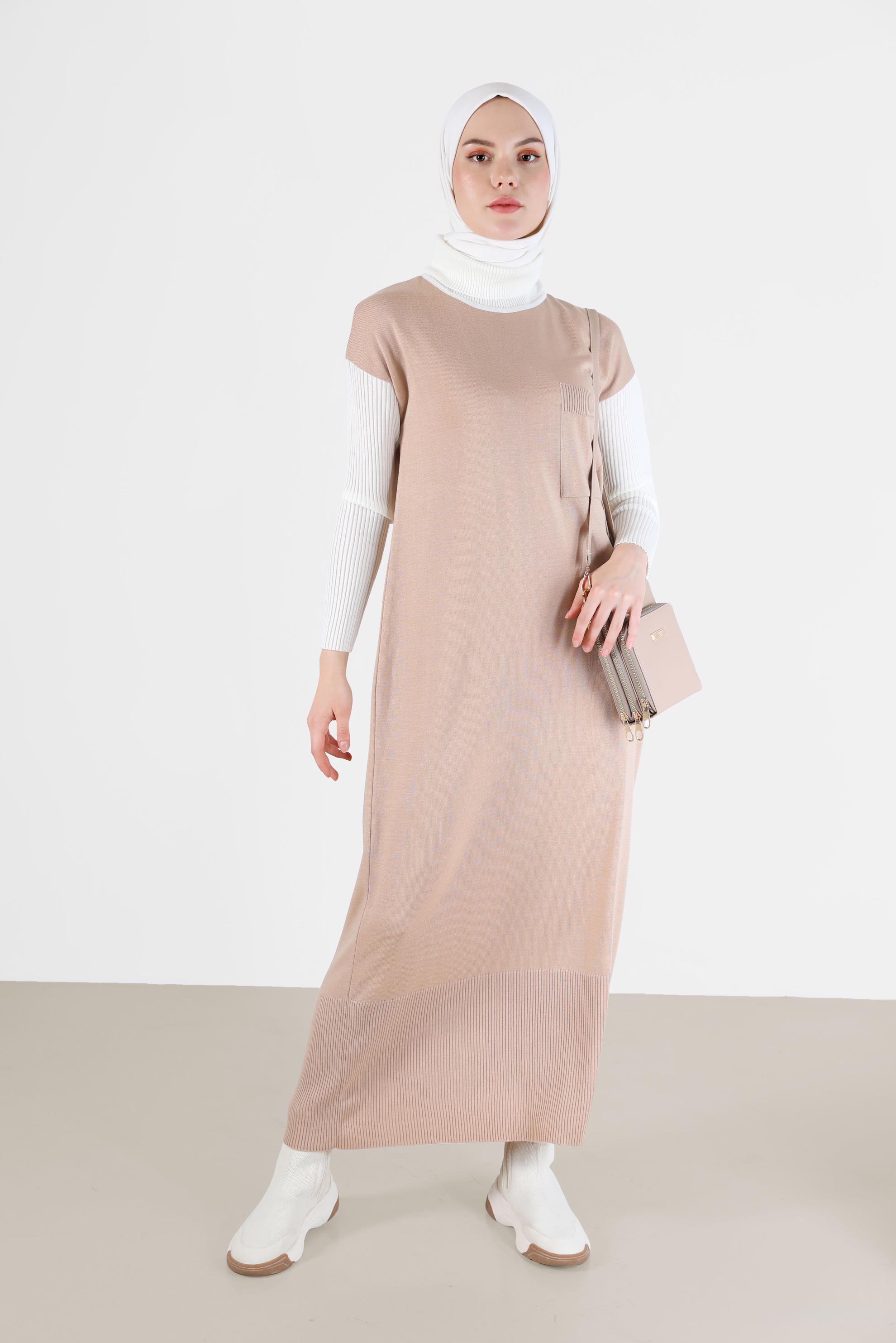 Hijab clothing BEIGE KNITWEAR DRESS 42018