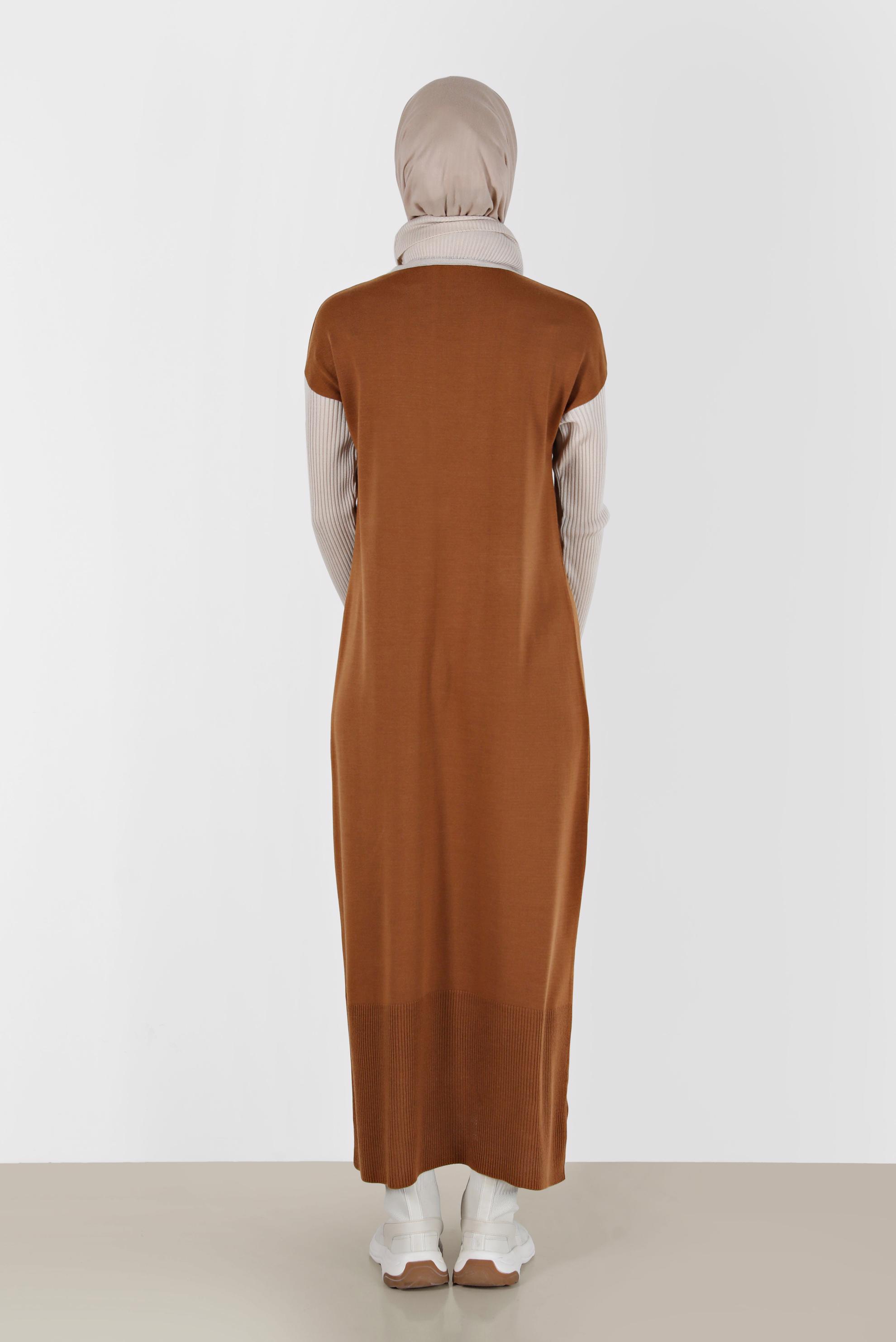 Tesettür giyim SARI İKİ RENKLİ TRİKO ELBİSE 42018