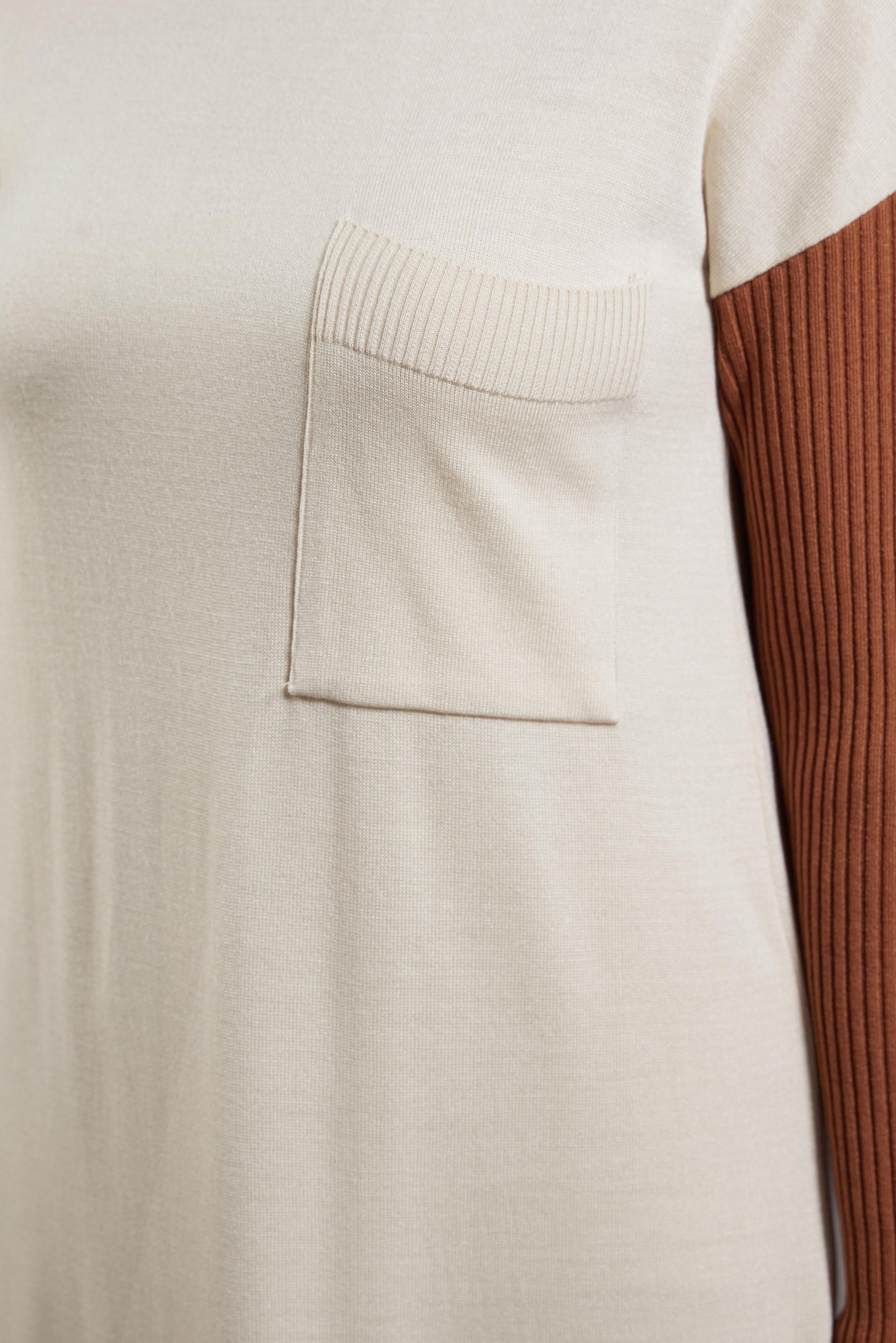 Tesettür giyim BEJ İKİ RENKLİ TRİKO ELBİSE 42018