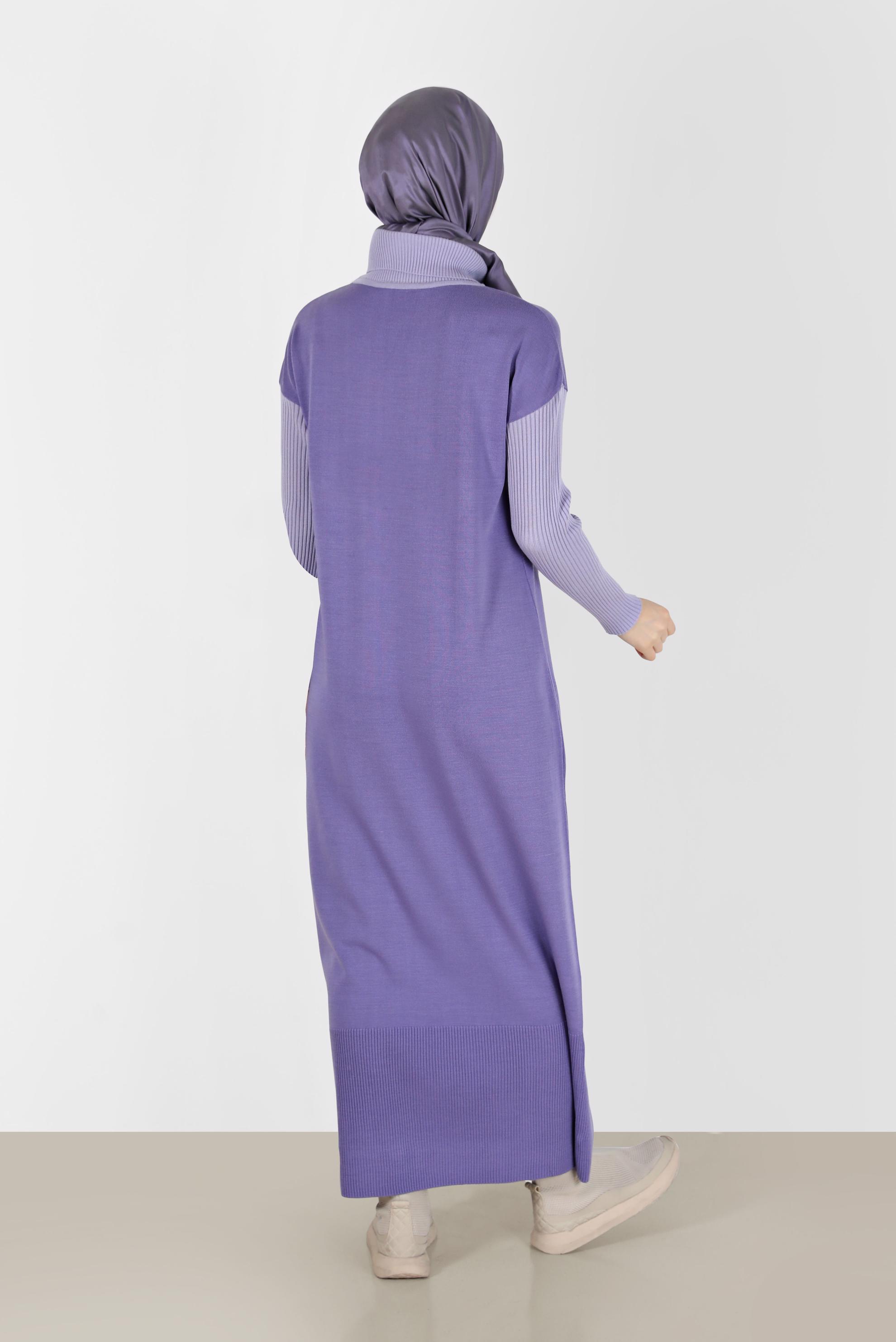 Tesettür giyim MOR İKİ RENKLİ TRİKO ELBİSE 42018