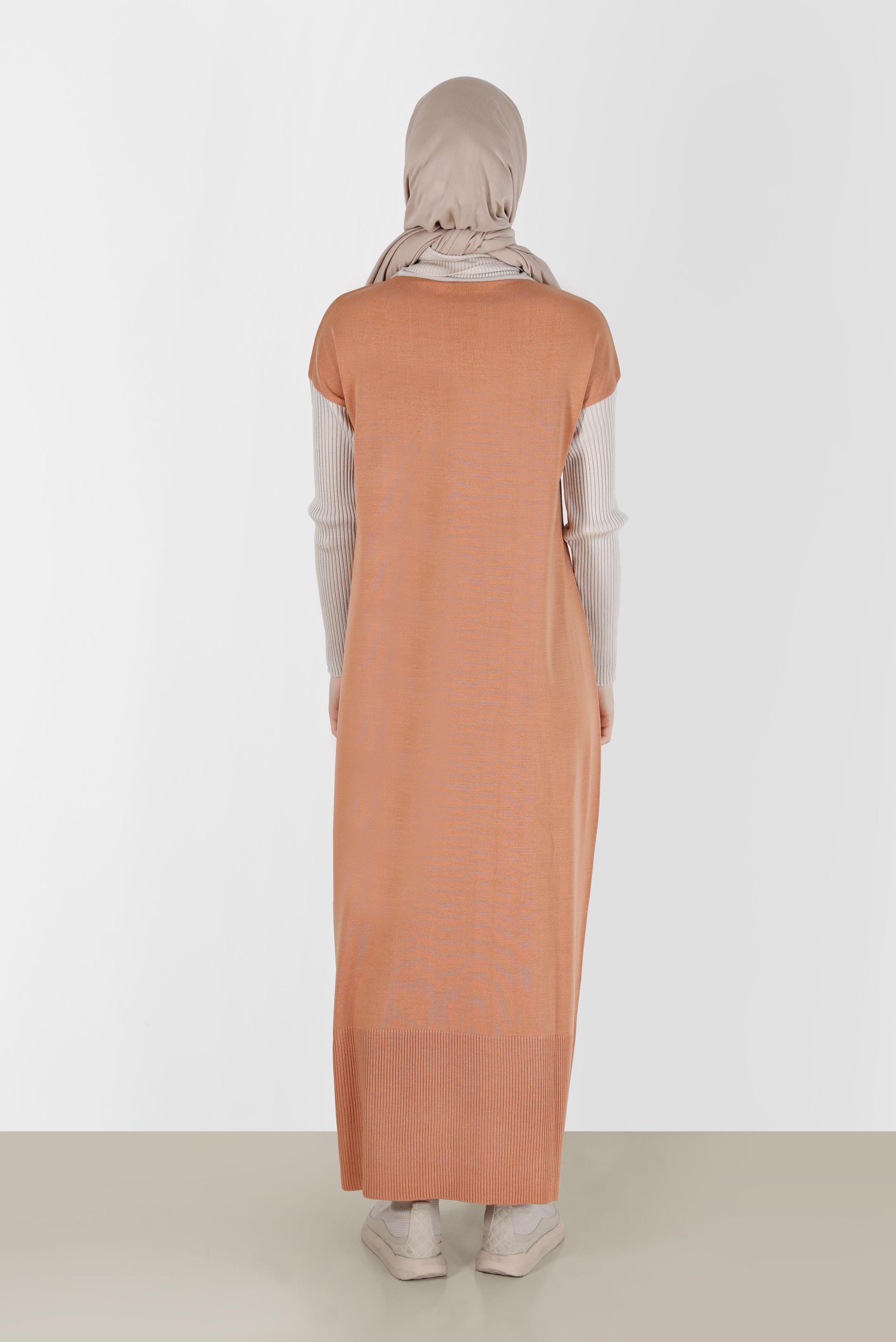 Tesettür giyim PEMBE İKİ RENKLİ TRİKO ELBİSE 42018