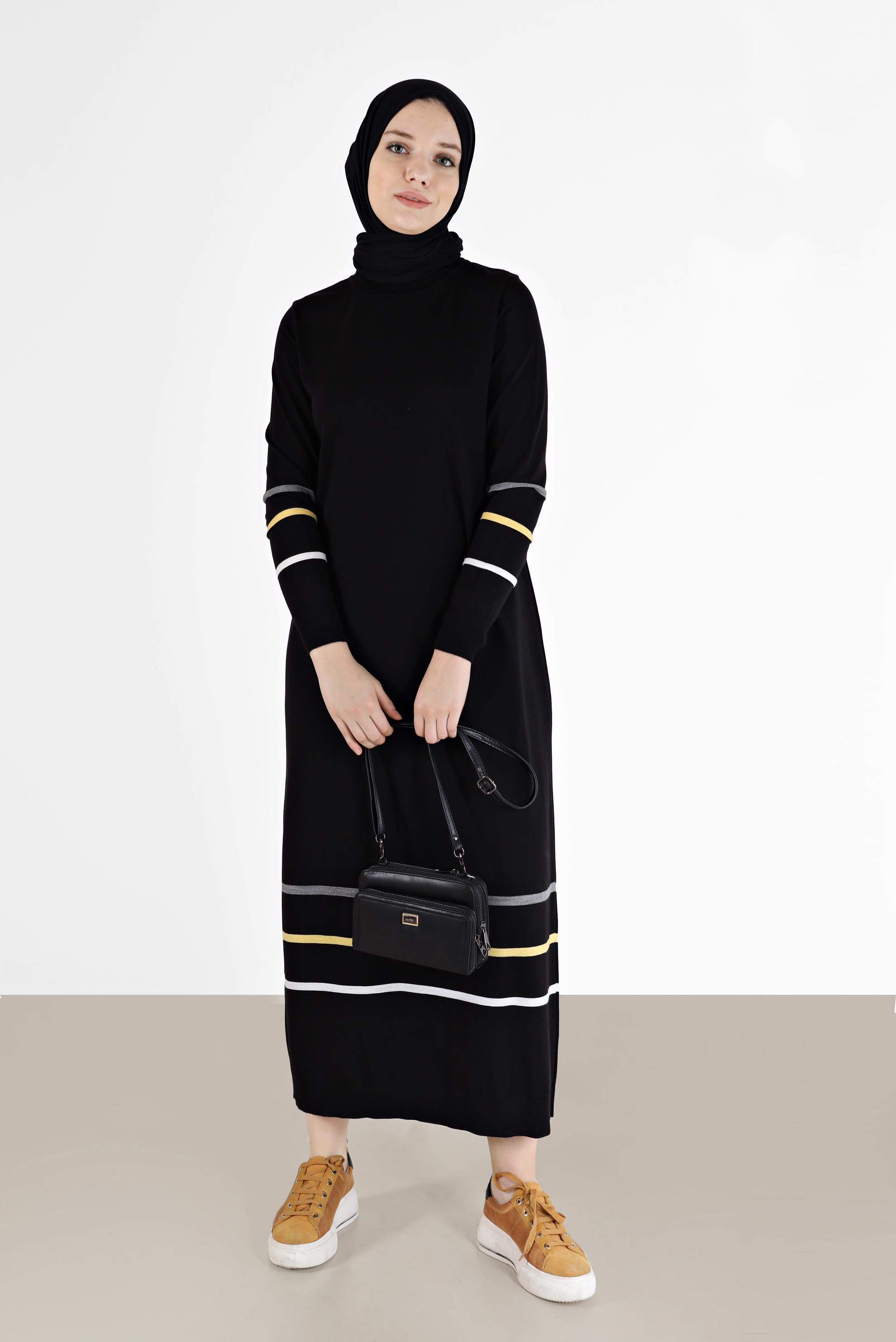 Hijab clothing BLACK STRIPE DETAIL KNITWEAR TUNIC 42024 