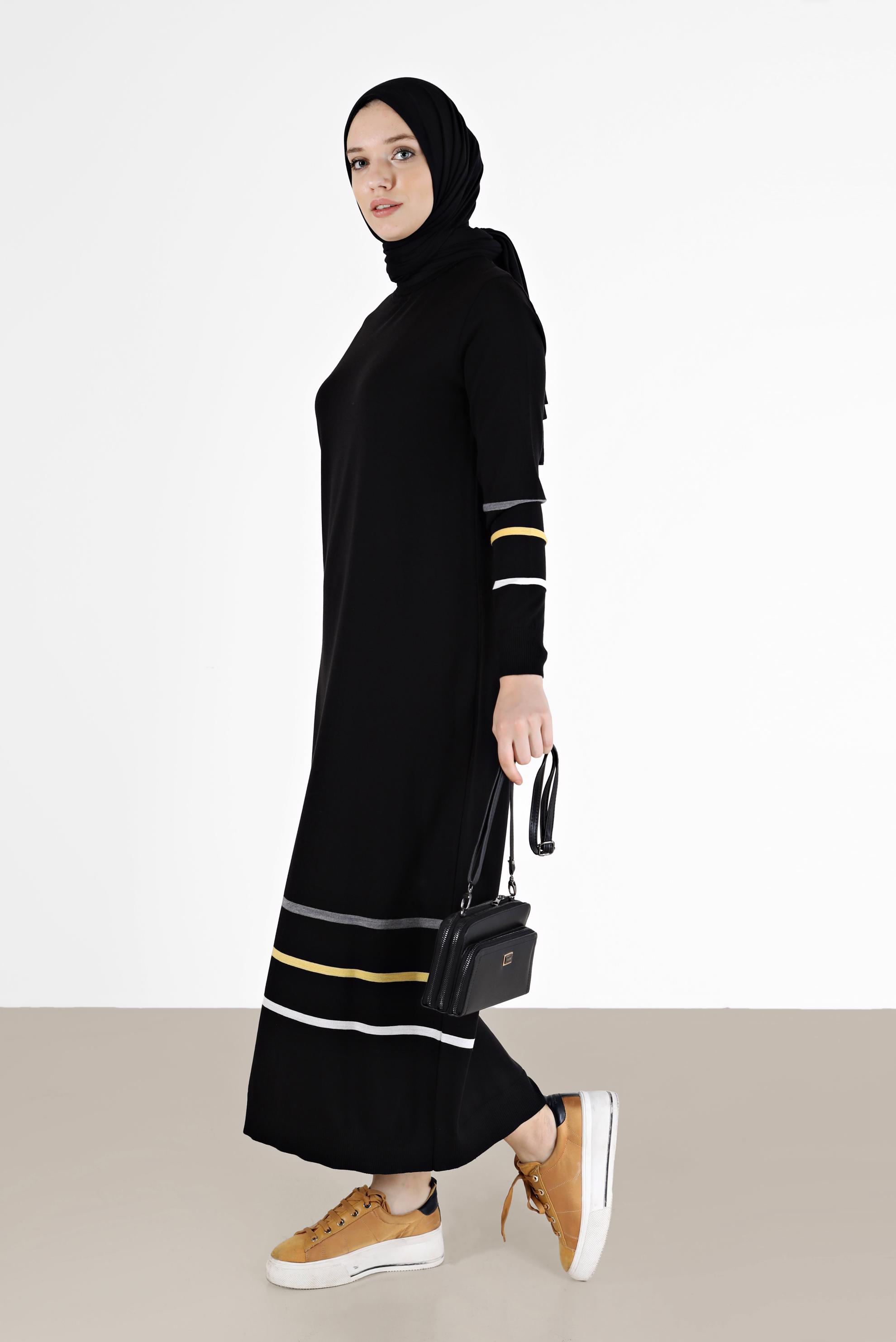 Hijab clothing BLACK STRIPE DETAIL KNITWEAR TUNIC 42024 