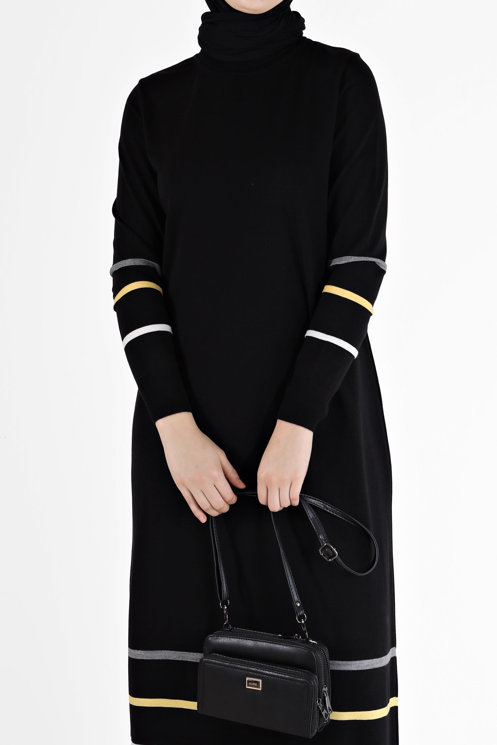 Hijab clothing BLACK STRIPE DETAIL KNITWEAR TUNIC 42024 